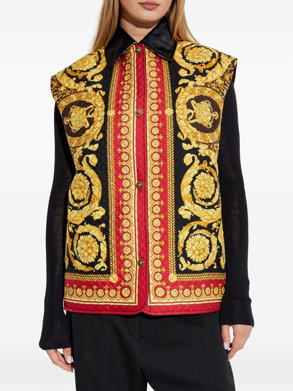 baroque-print quilted vest - 3