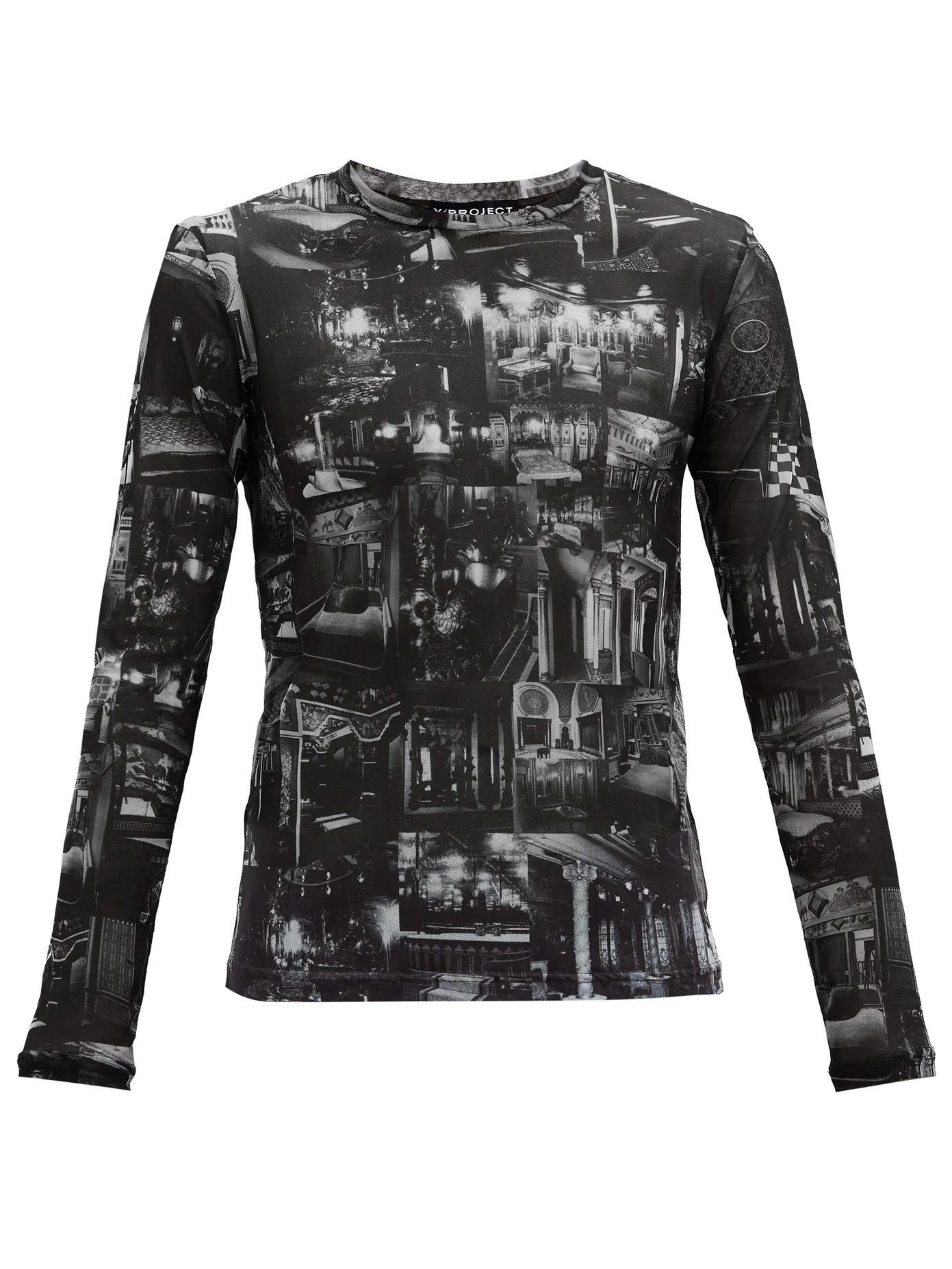 Printed sheer mesh long-sleeved T-shirt - 1