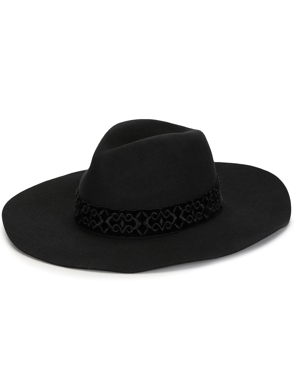 embroidered-headband wide-brim fedora - 1