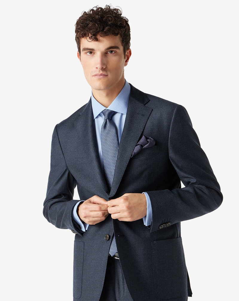 Blue wool flannel and cashmere suit with herringbone pattern 4
