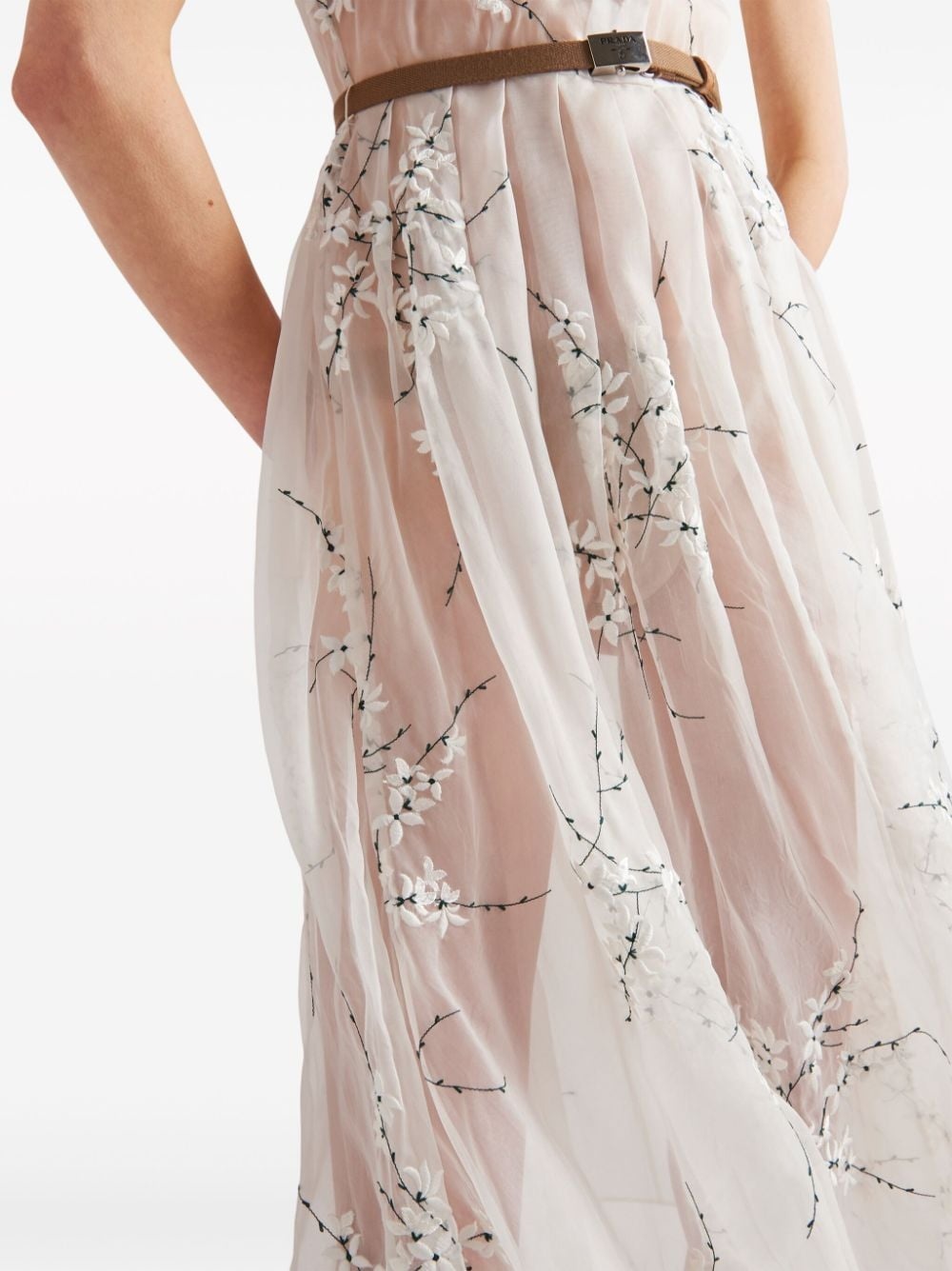 floral-embroidered silk midi dress - 3