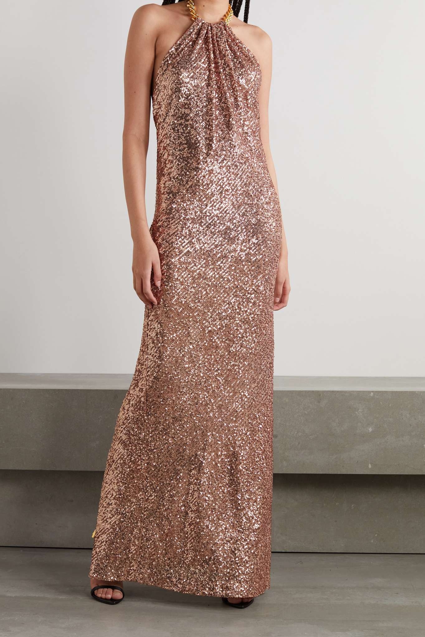 Embellished sequined tulle halterneck gown - 2