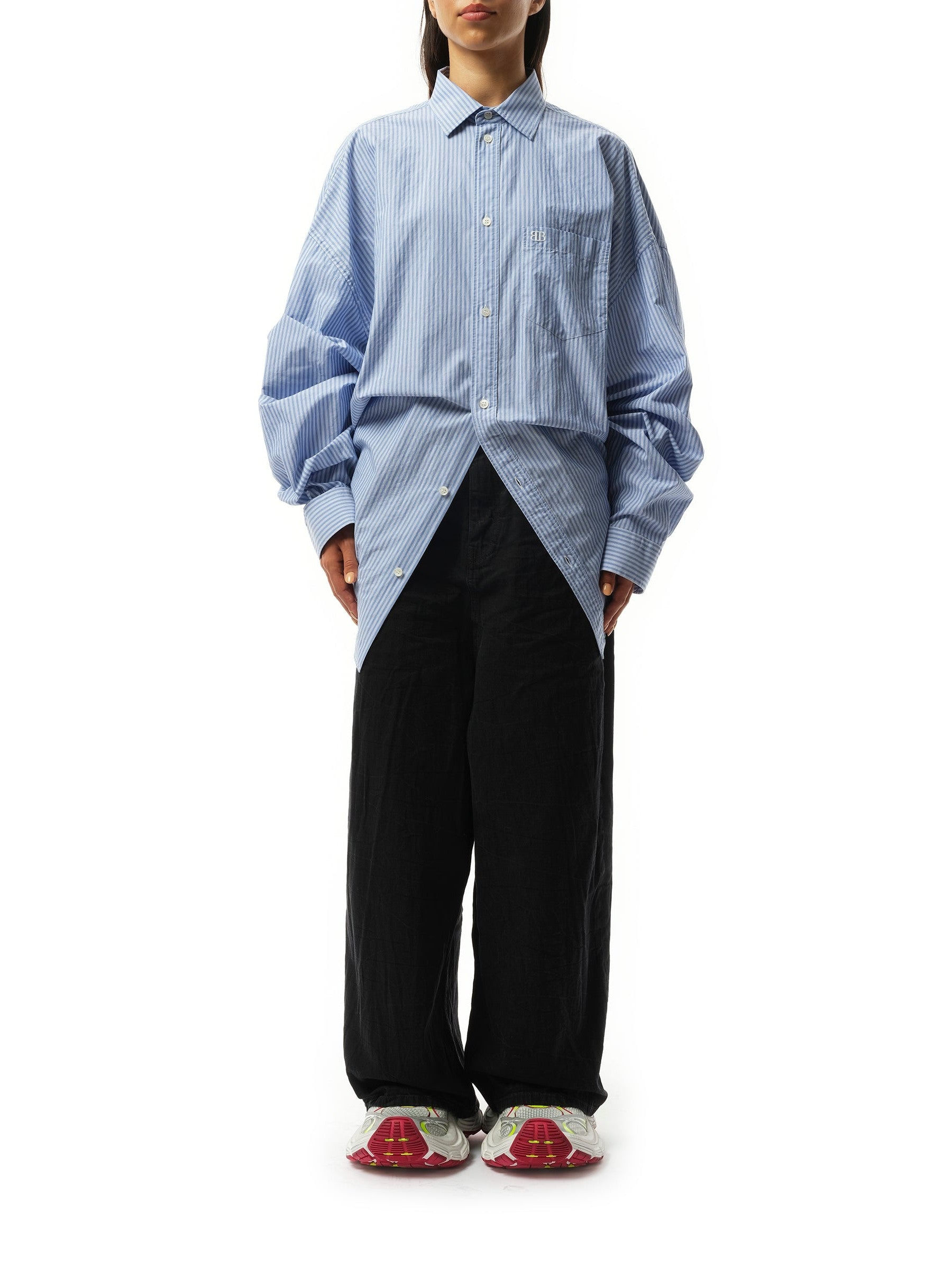 Long Sleeve Knotted Shirt in Blue/White - 4