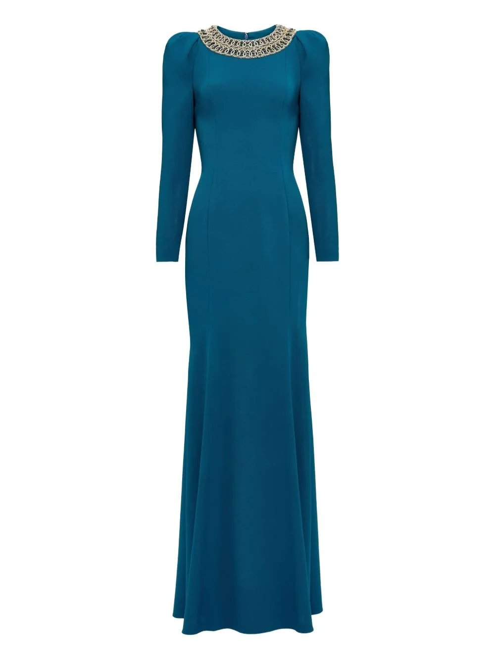 embellished-neck puff-shoulders maxi dress - 1