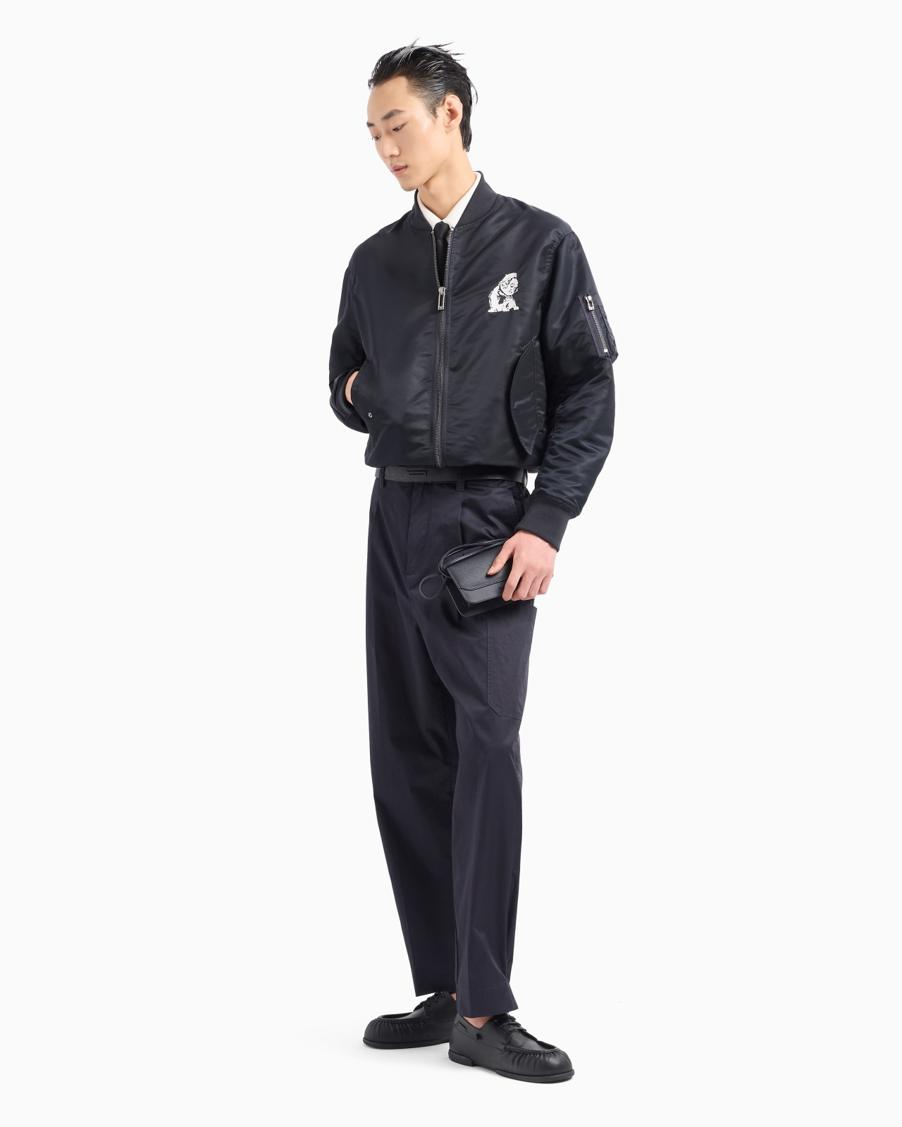 Shiny nylon bomber jacket with French bulldog embroidery - 4
