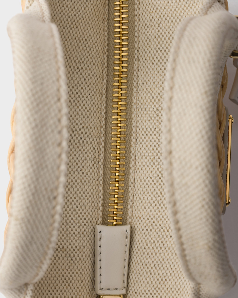 Mini wicker and linen blend tote bag 6