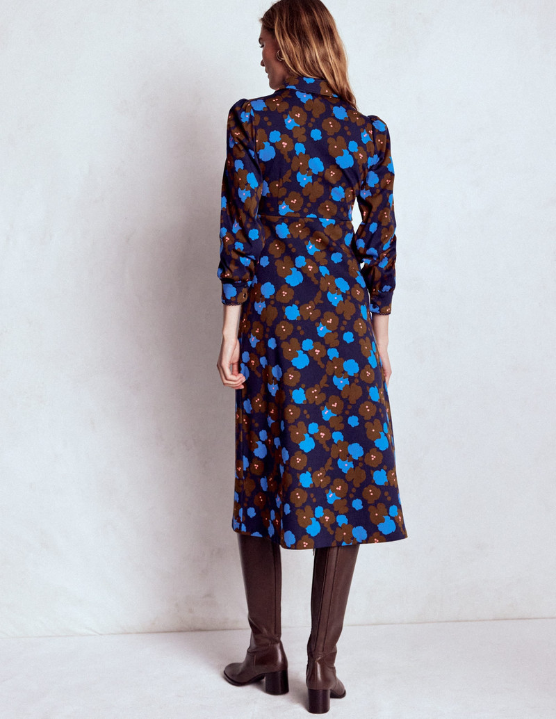 Pip Zip-Up Ponte Midi Dress-French Navy, Garden Blossom 5