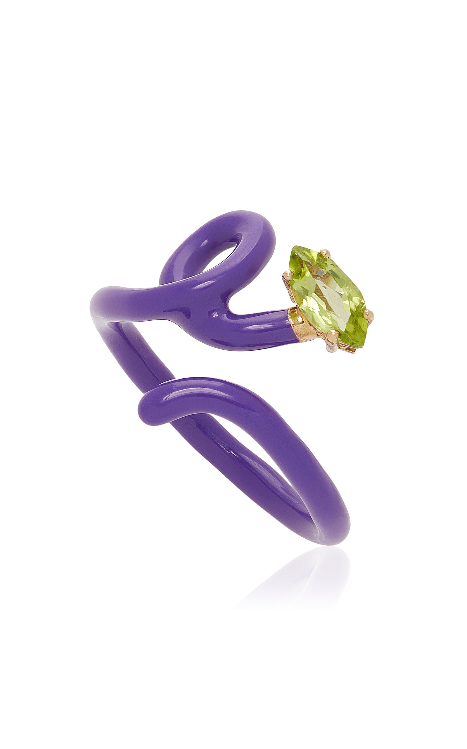 Baby Vine Enameled 9K Yellow Gold Peridot Ring purple - 3