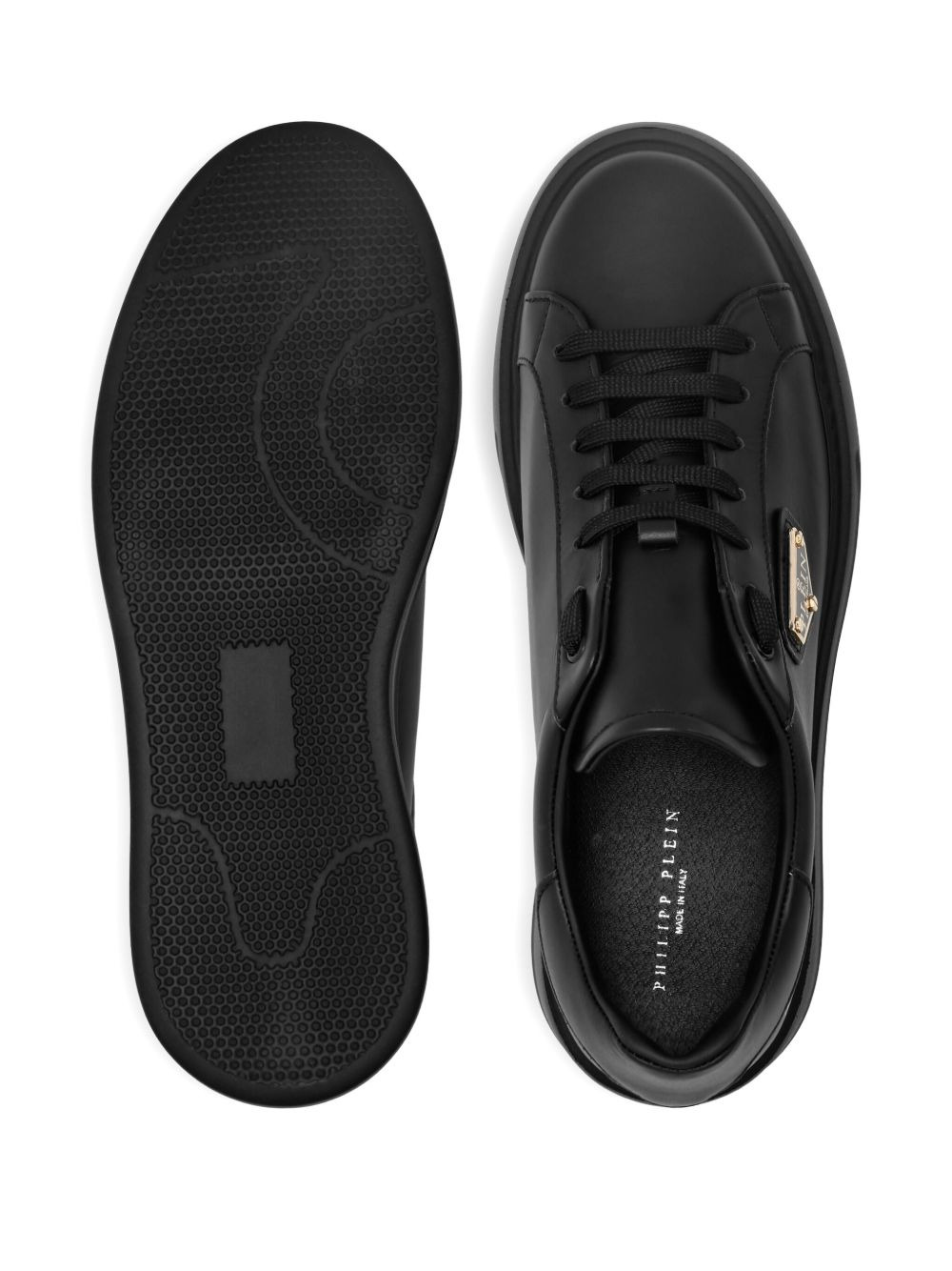 logo-plaque leather trainers - 3