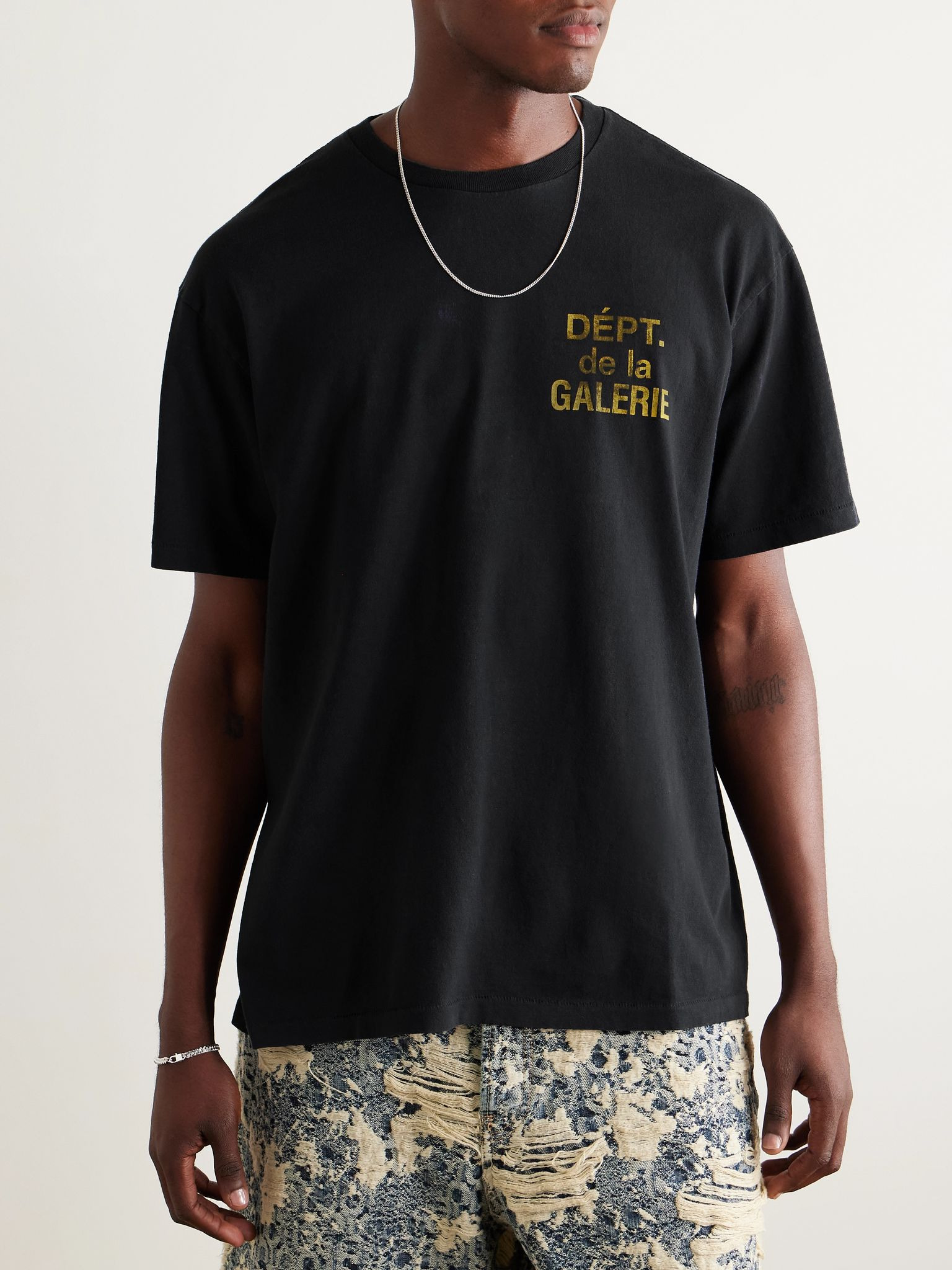 French Logo-Print Cotton-Jersey T-Shirt Black - 3