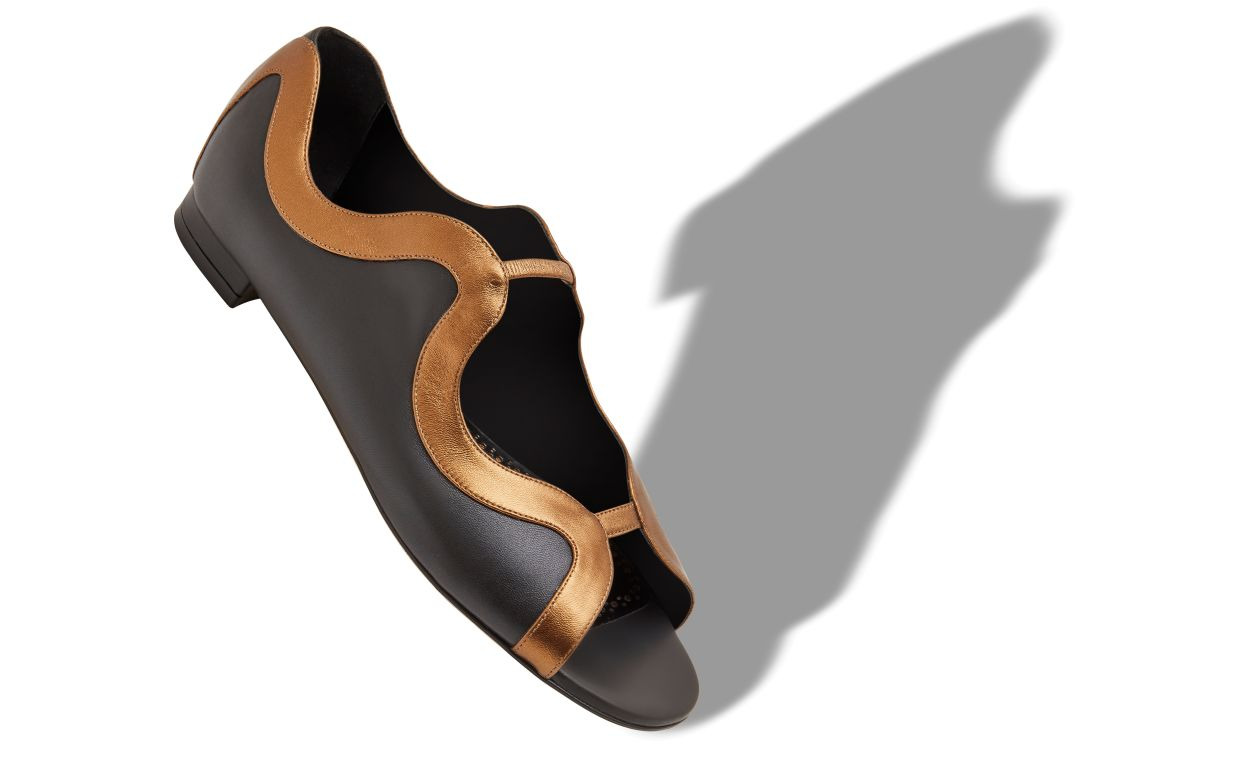 Black and Bronze Nappa Leather Flat Sandals - 2