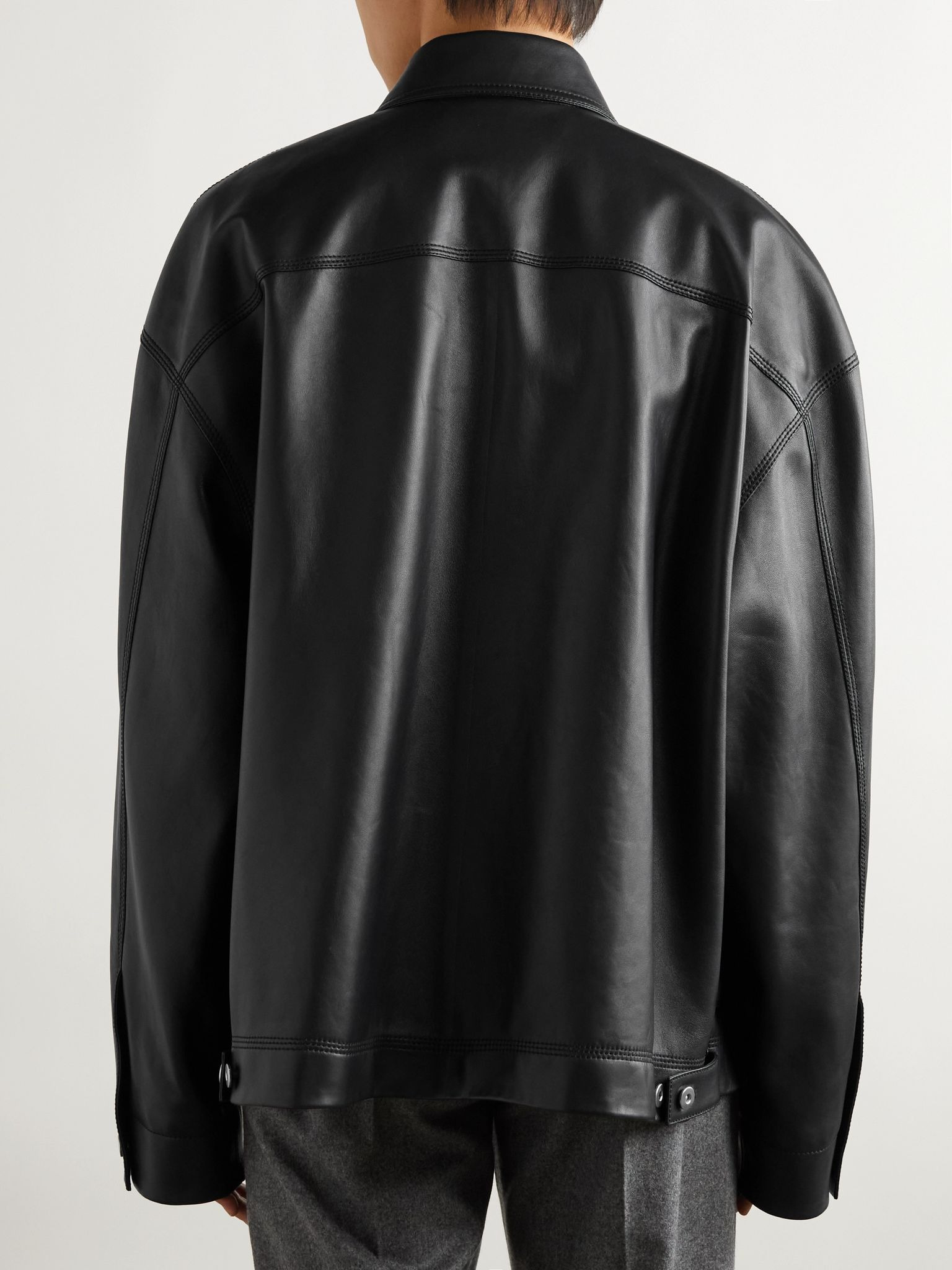 Panelled Leather Jacket Black - 3