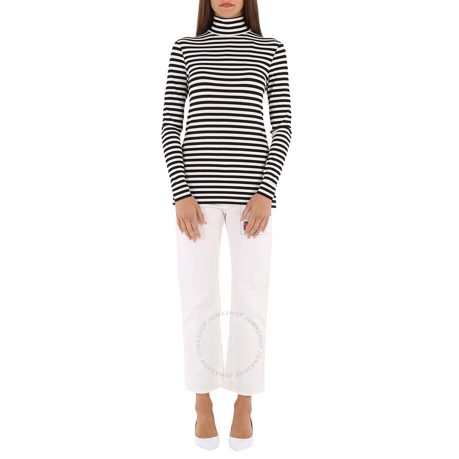 Burberry Ladies Black Striped Stretch Jersey Turtleneck Top - 4