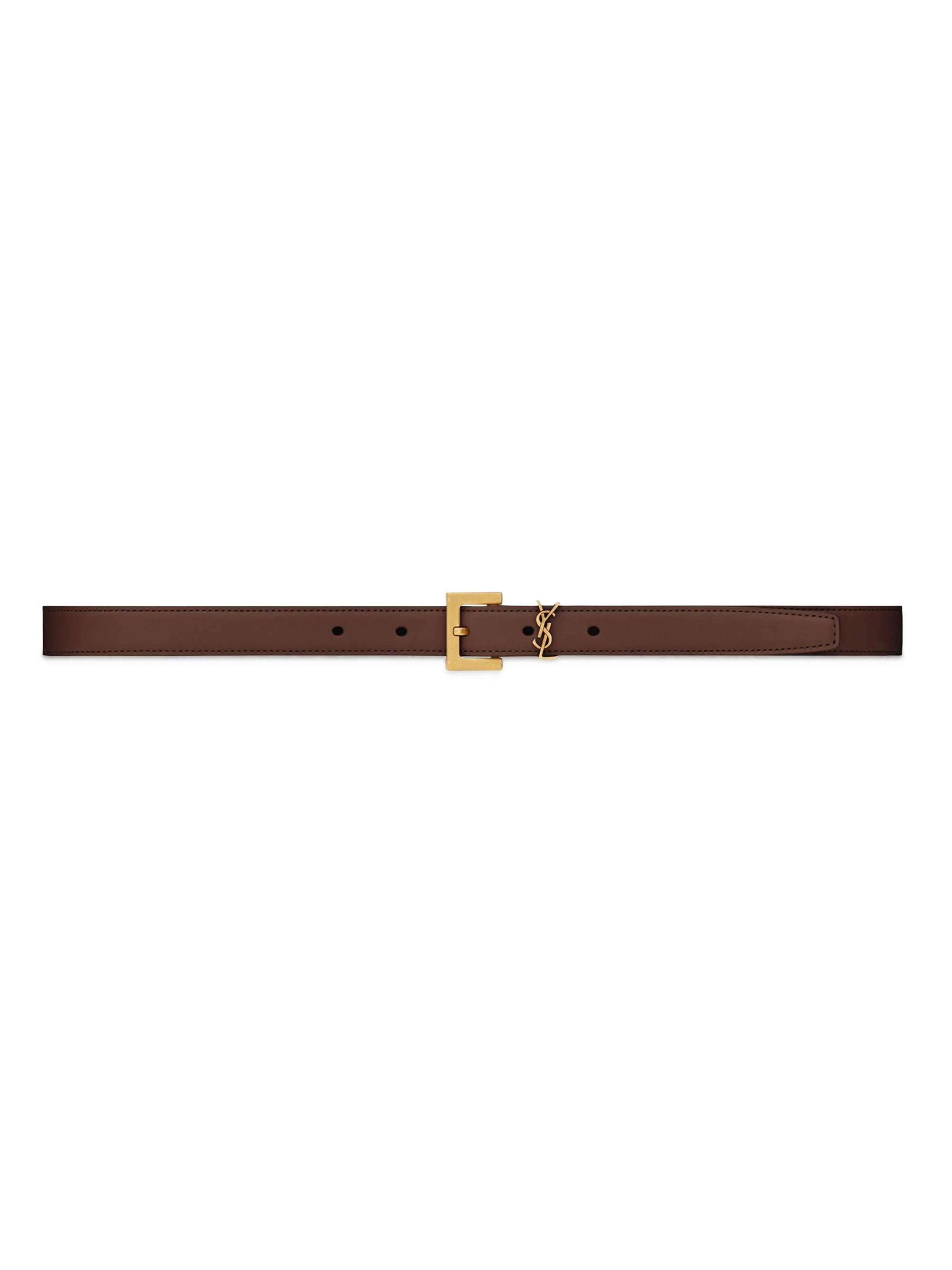 Women's Cassandre Thin Belt with Square Buckle in Smooth Leather - Red Tan - 1