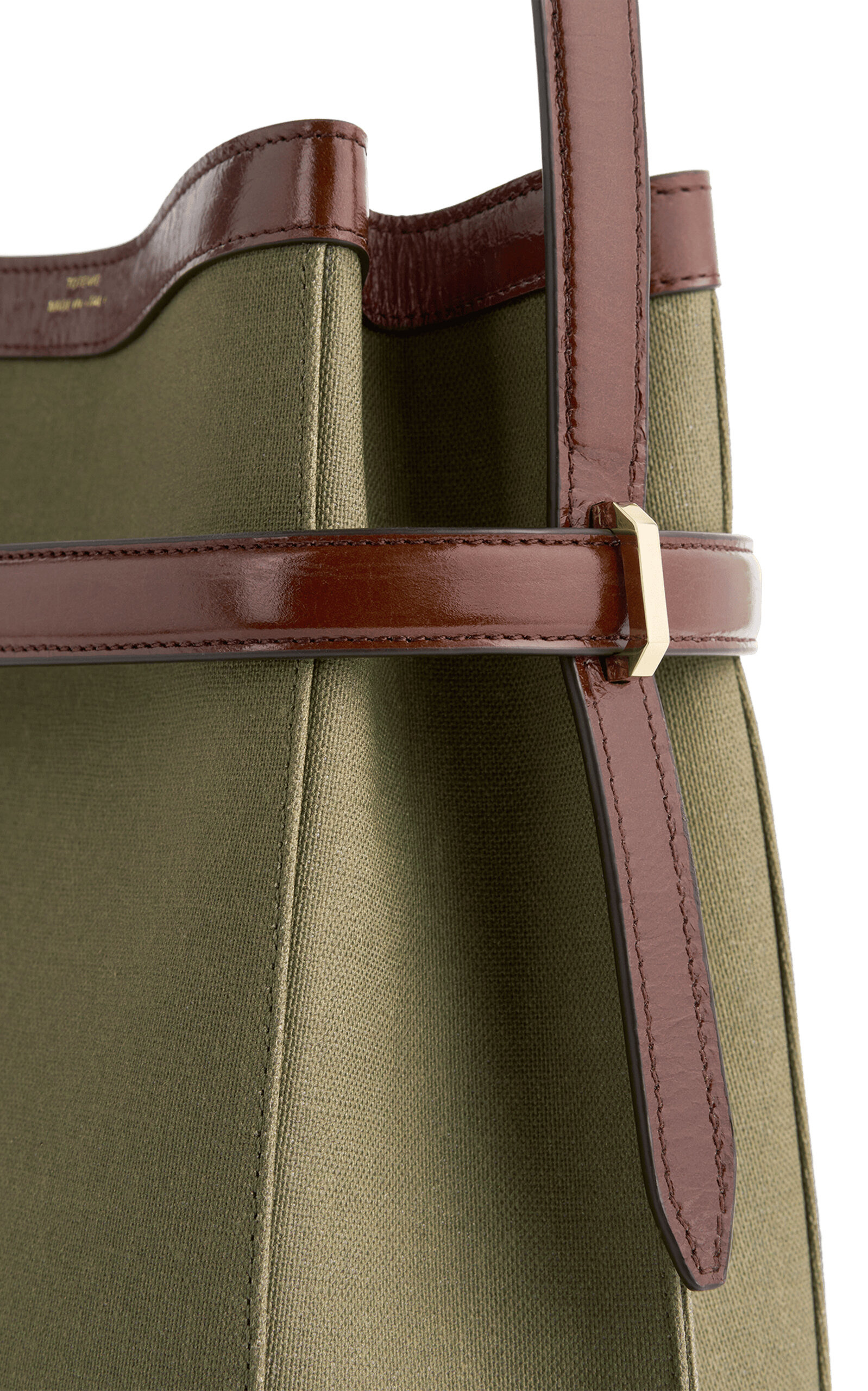 Belted Leather-Trimmed Canvas Bucket Bag brown - 5
