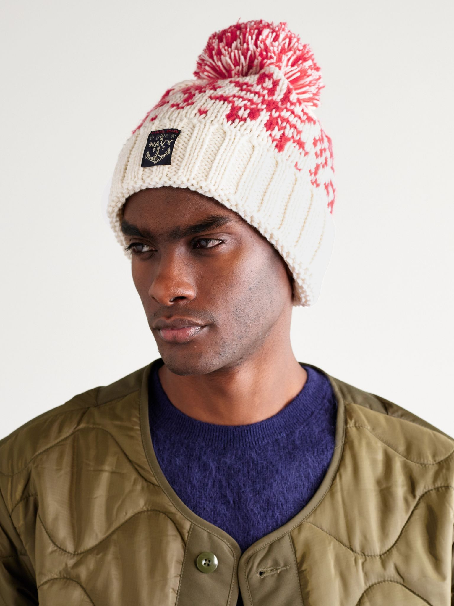 Logo-Appliquéd Pompom-Detailed Wool-Blend Beanie Neutral - 2