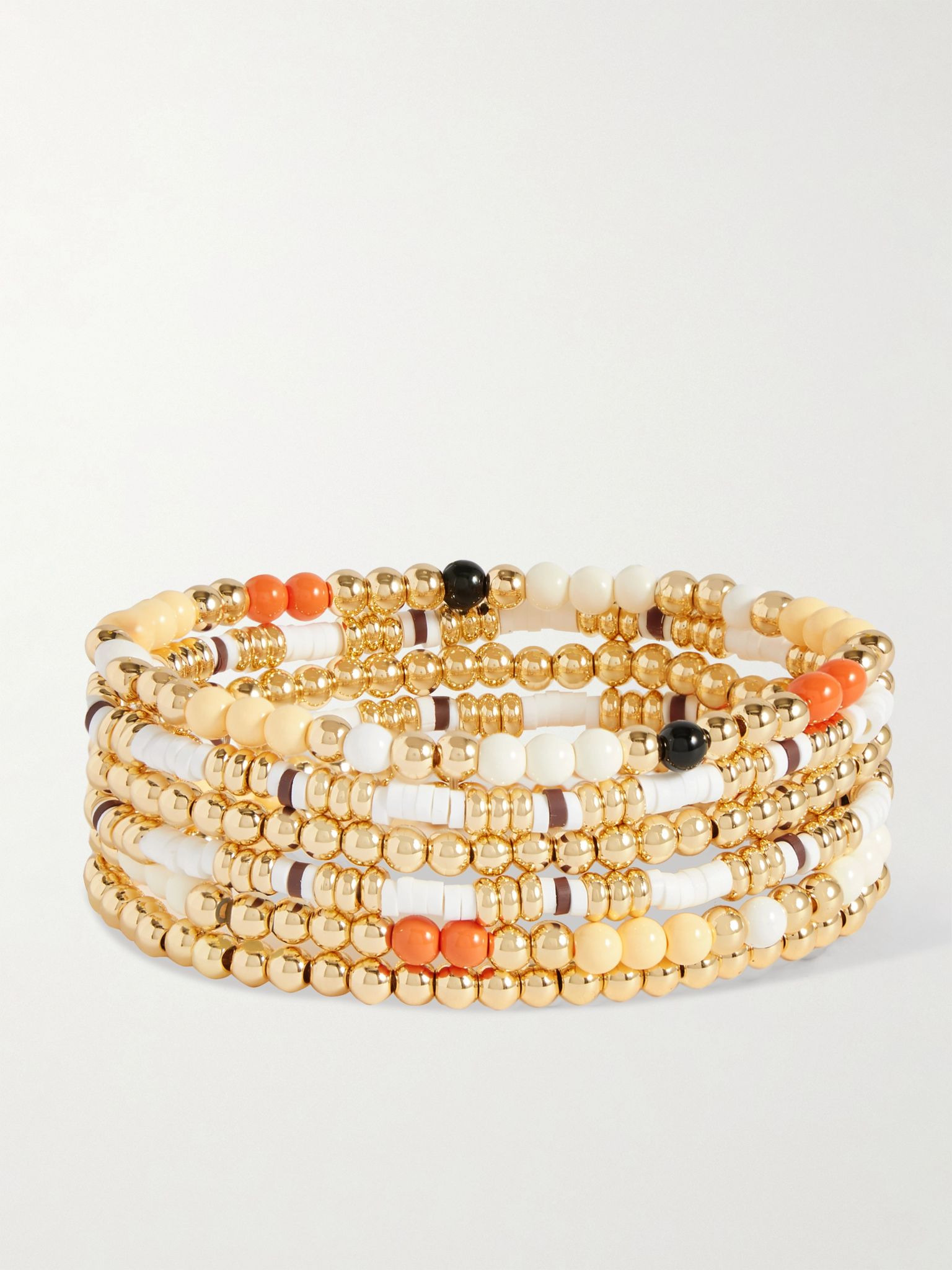 The Calm Bunch set of six gold-tone, enamel and heishi bracelets Gold - 3
