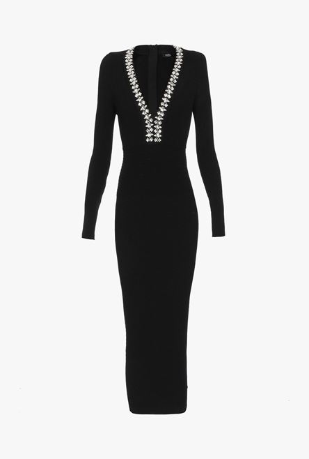 Mid-length black knit dress with silver embroidery - 1