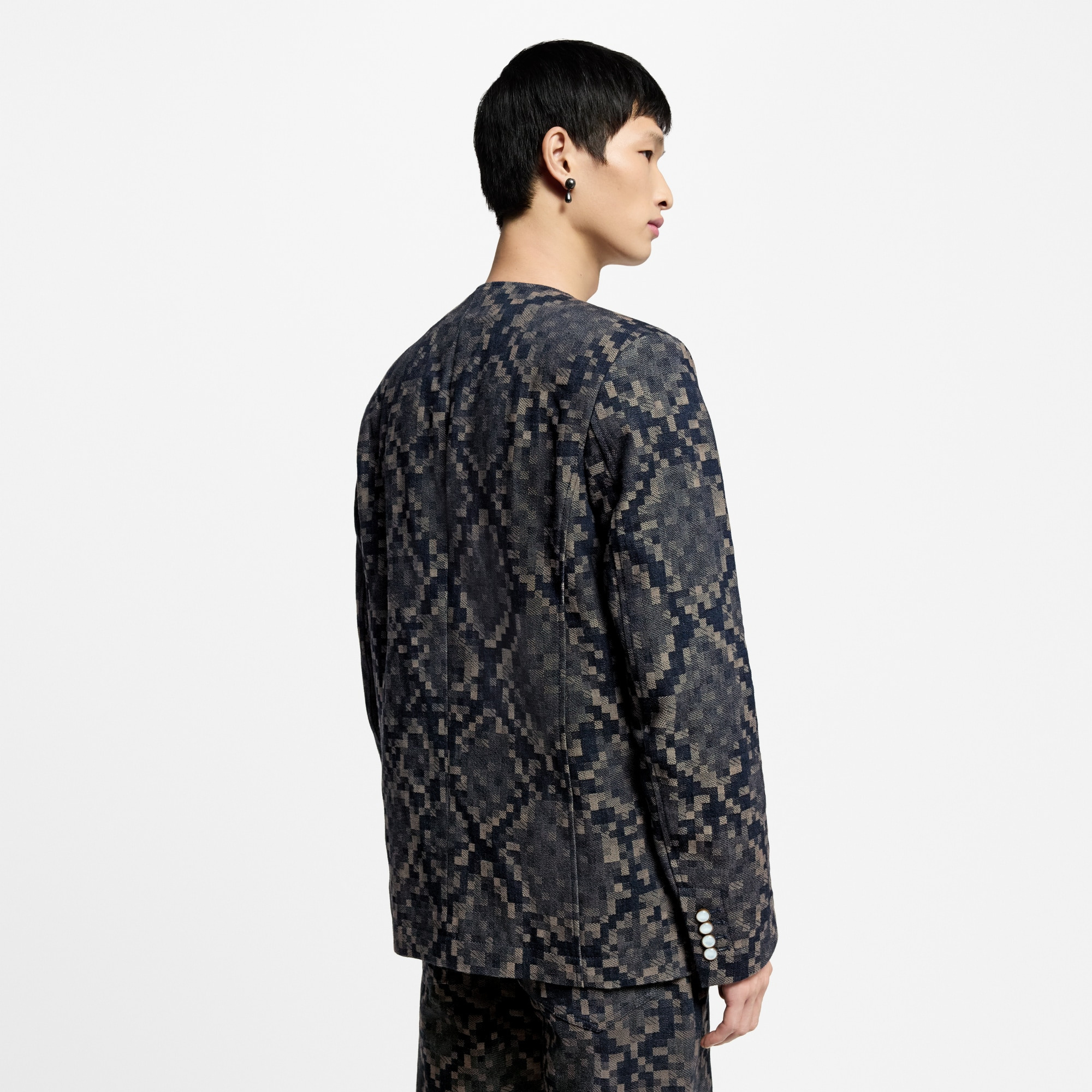 Graphic Collarless Denim Jacket - 5