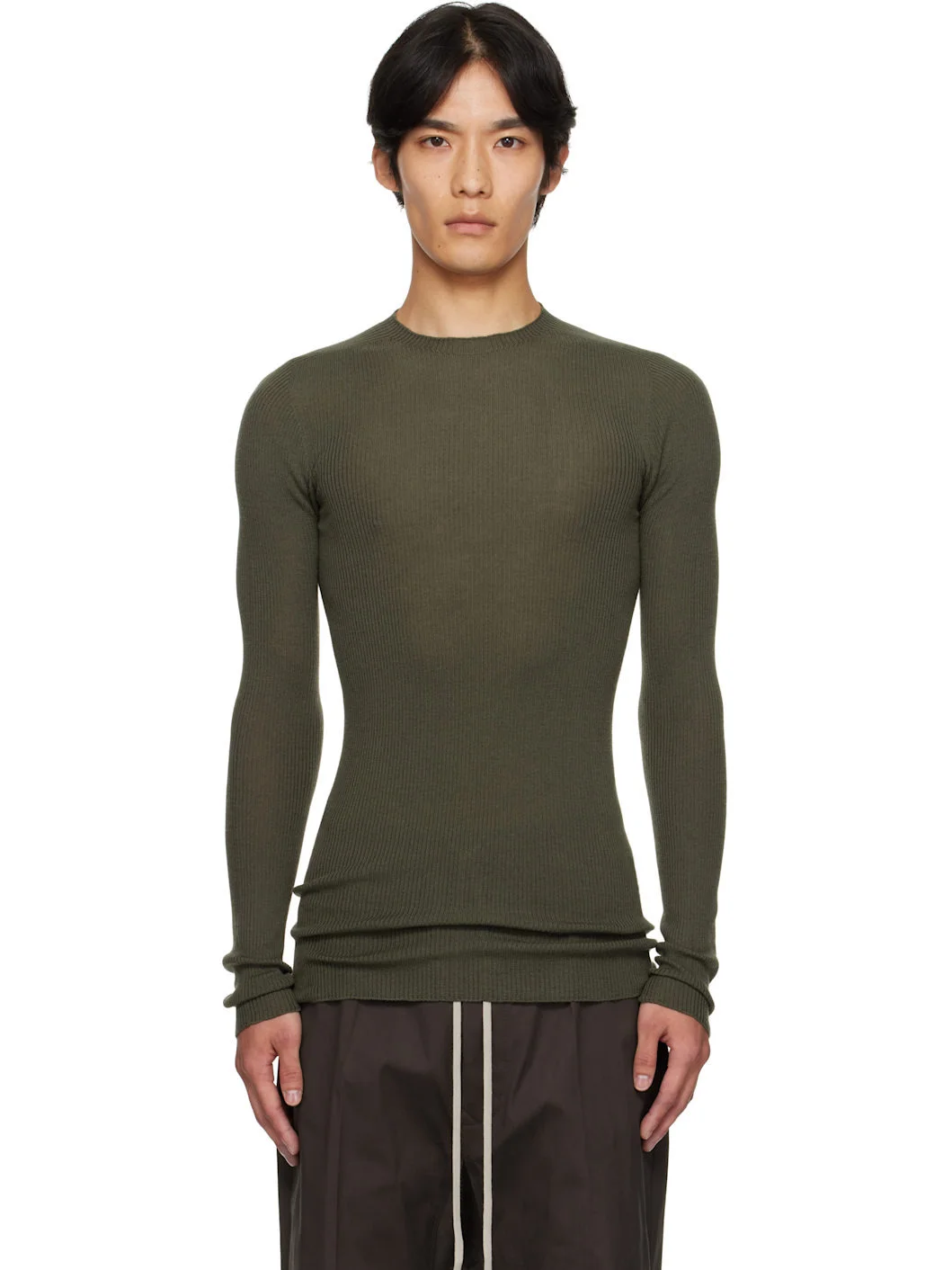 Khaki Concordians Ribbed Round Neck Sweater - 1