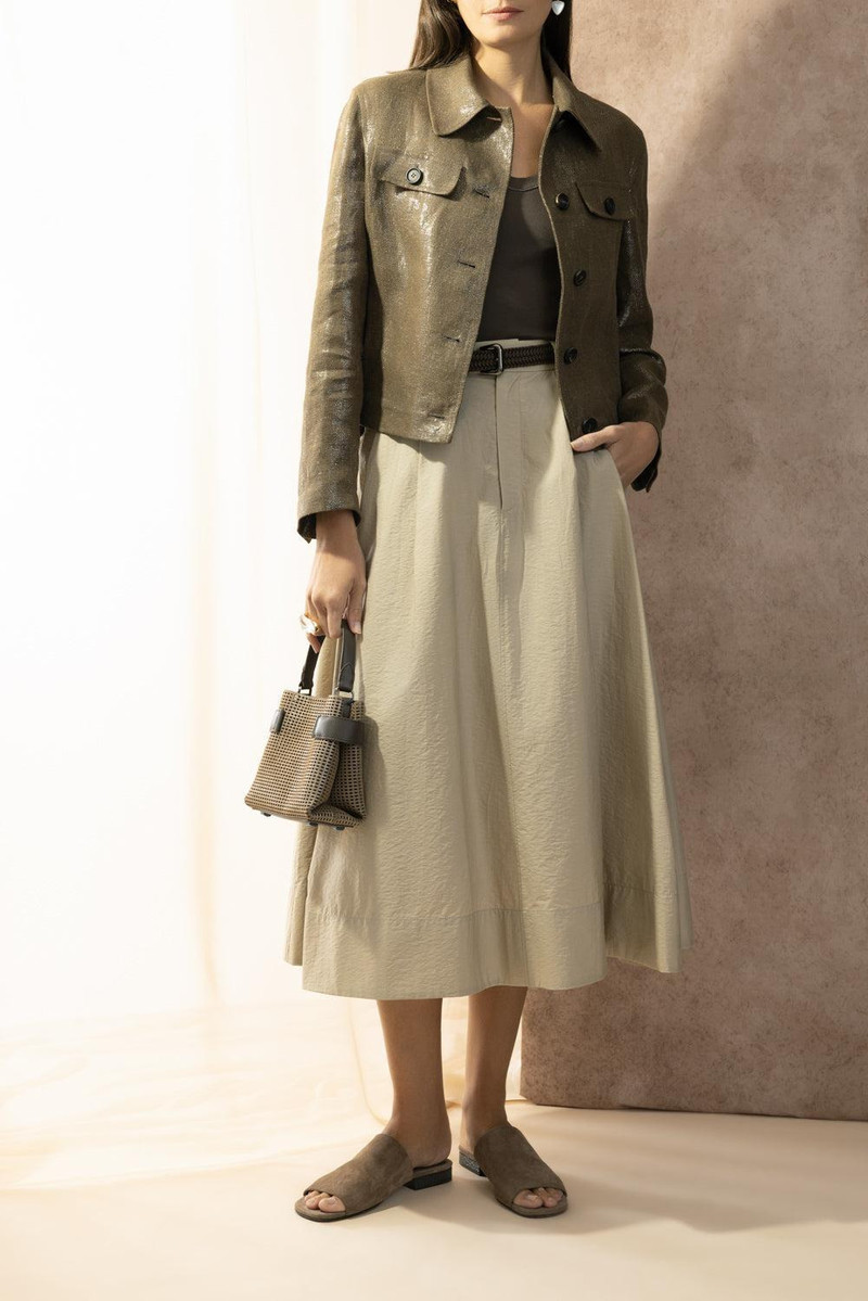 Brunello Cucinelli Shiny Button Front Jacket - Brown Silver outlook