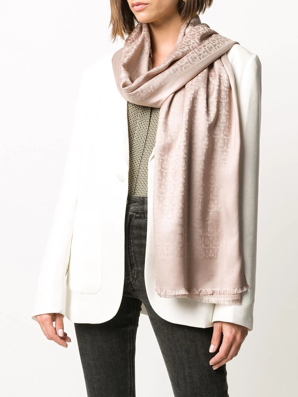 gancini-print frayed scarf - 2