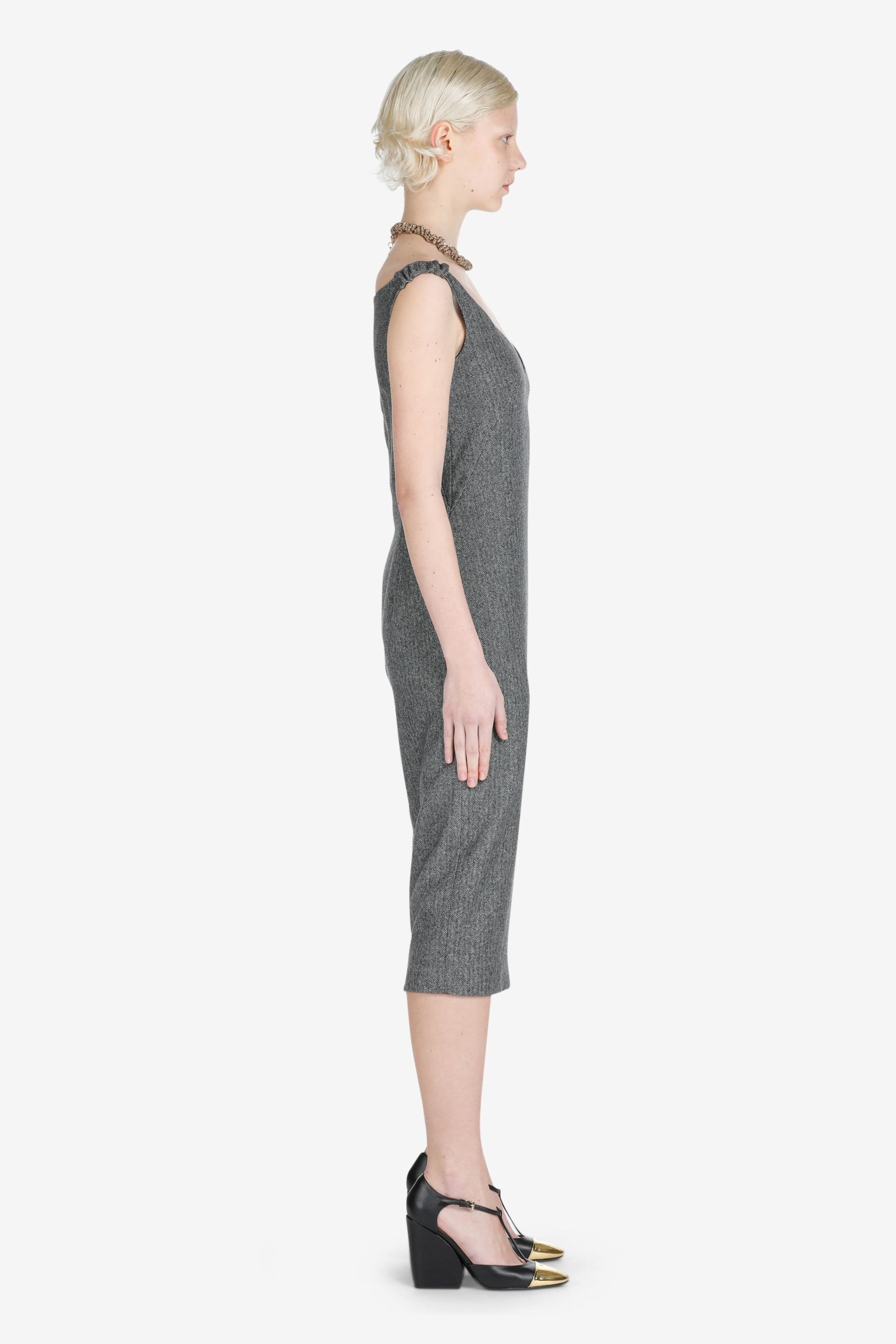 HERRINGBONE OFF-THE-SHOULDER DRESS - 3