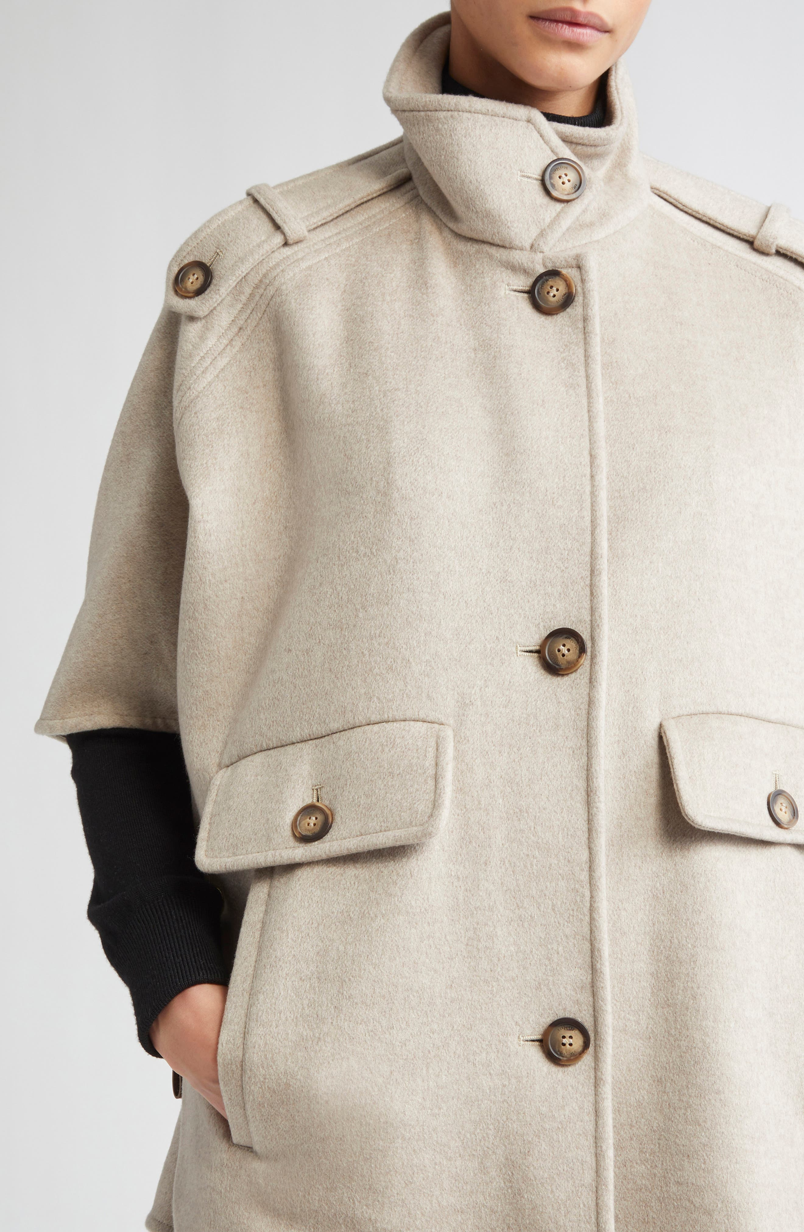 Max Mara Venere Double Face Cashmere Cape in Beige at Nordstrom - 4