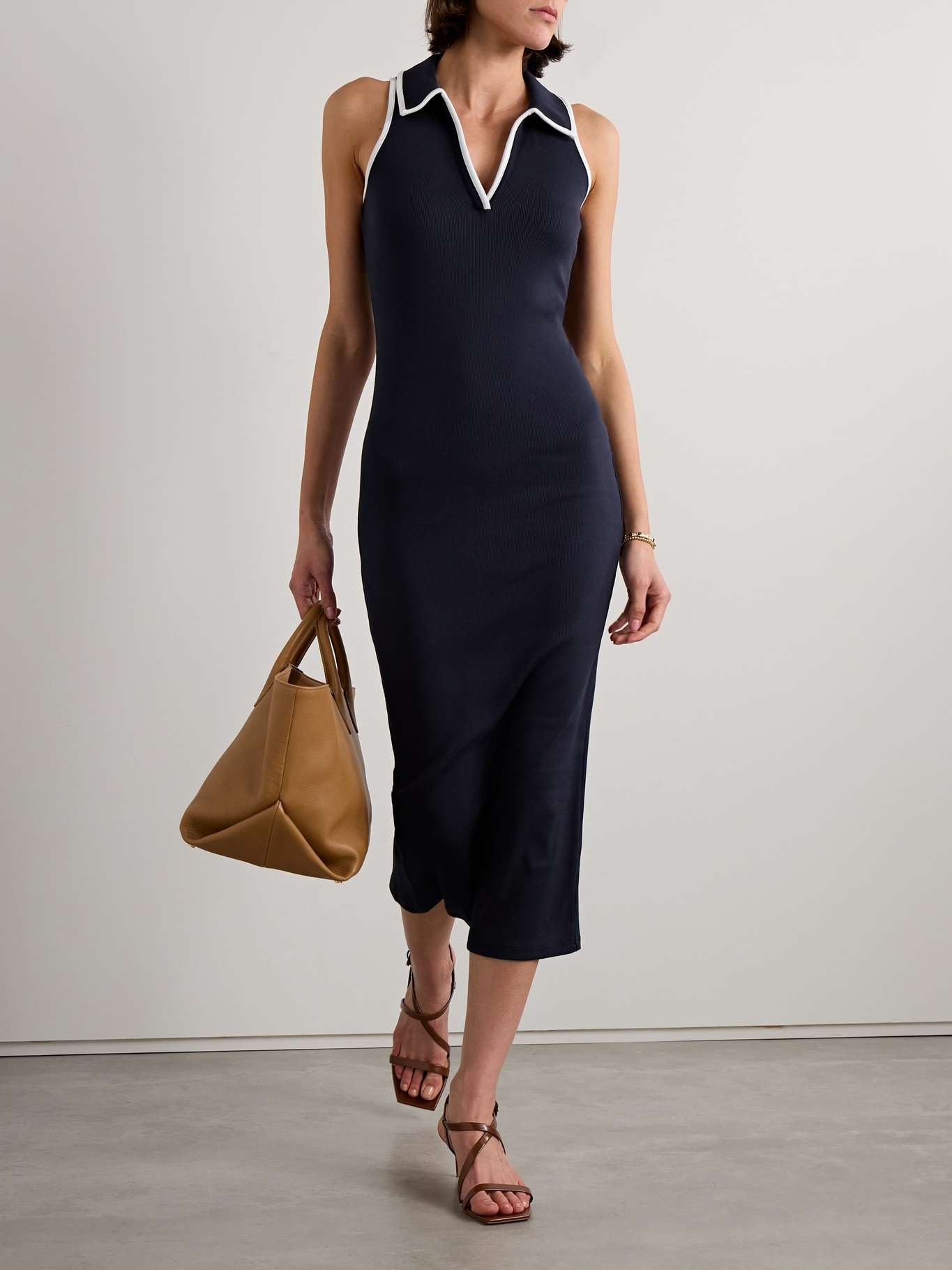 【Veronica Beard】Darien コットンブレンド ポロドレス VERONICA BEARD Darien ribbed Pima cotton-blend jersey midi