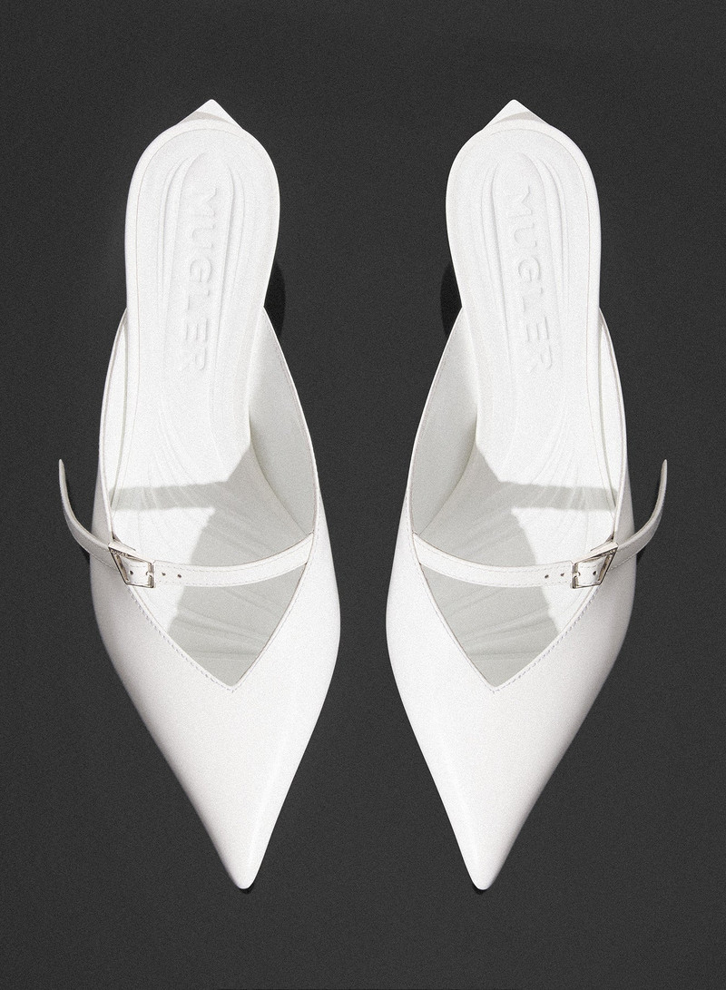 white Fang 55 mules with strap 4