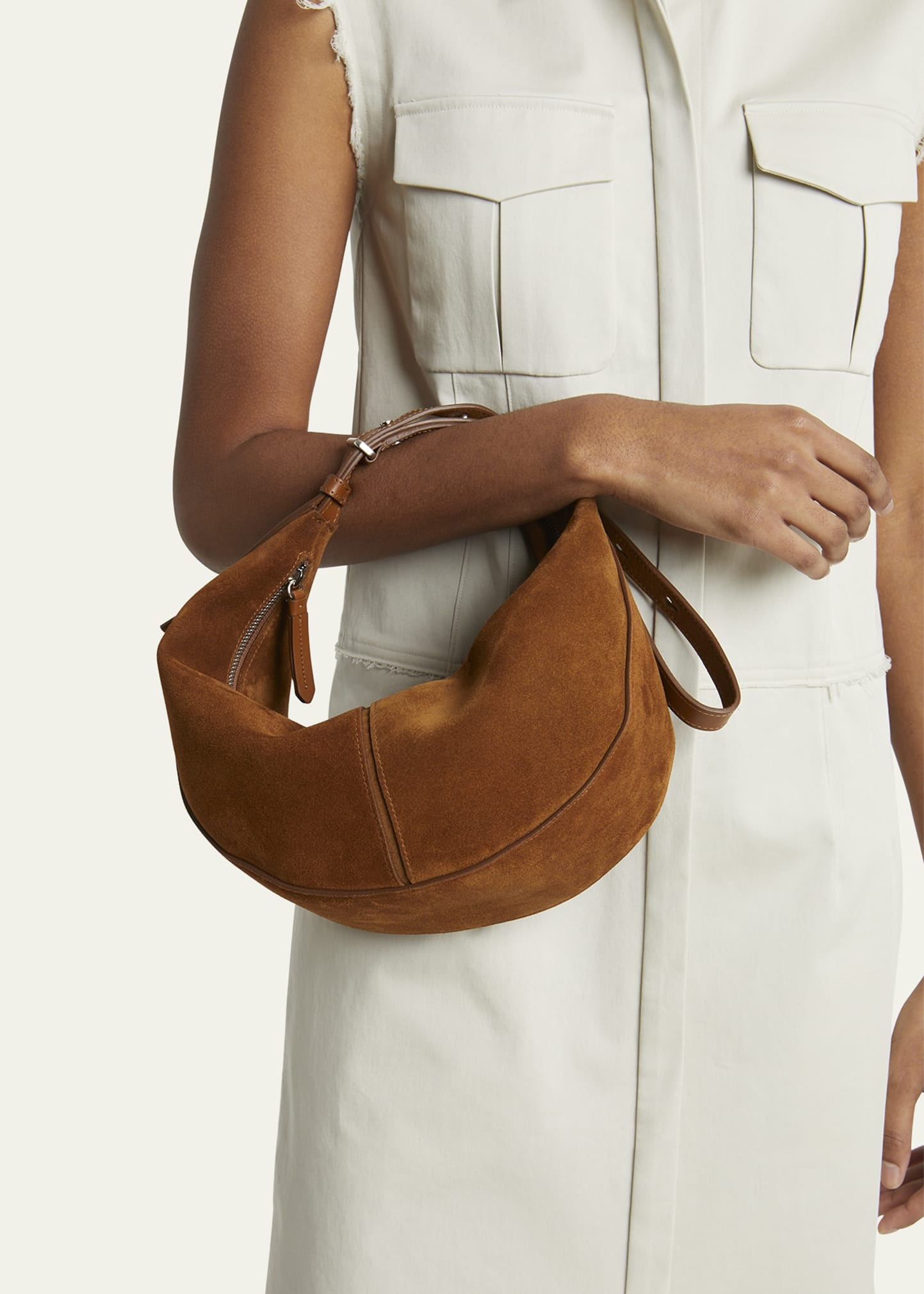 Slide Zip Suede Shoulder Bag - 2