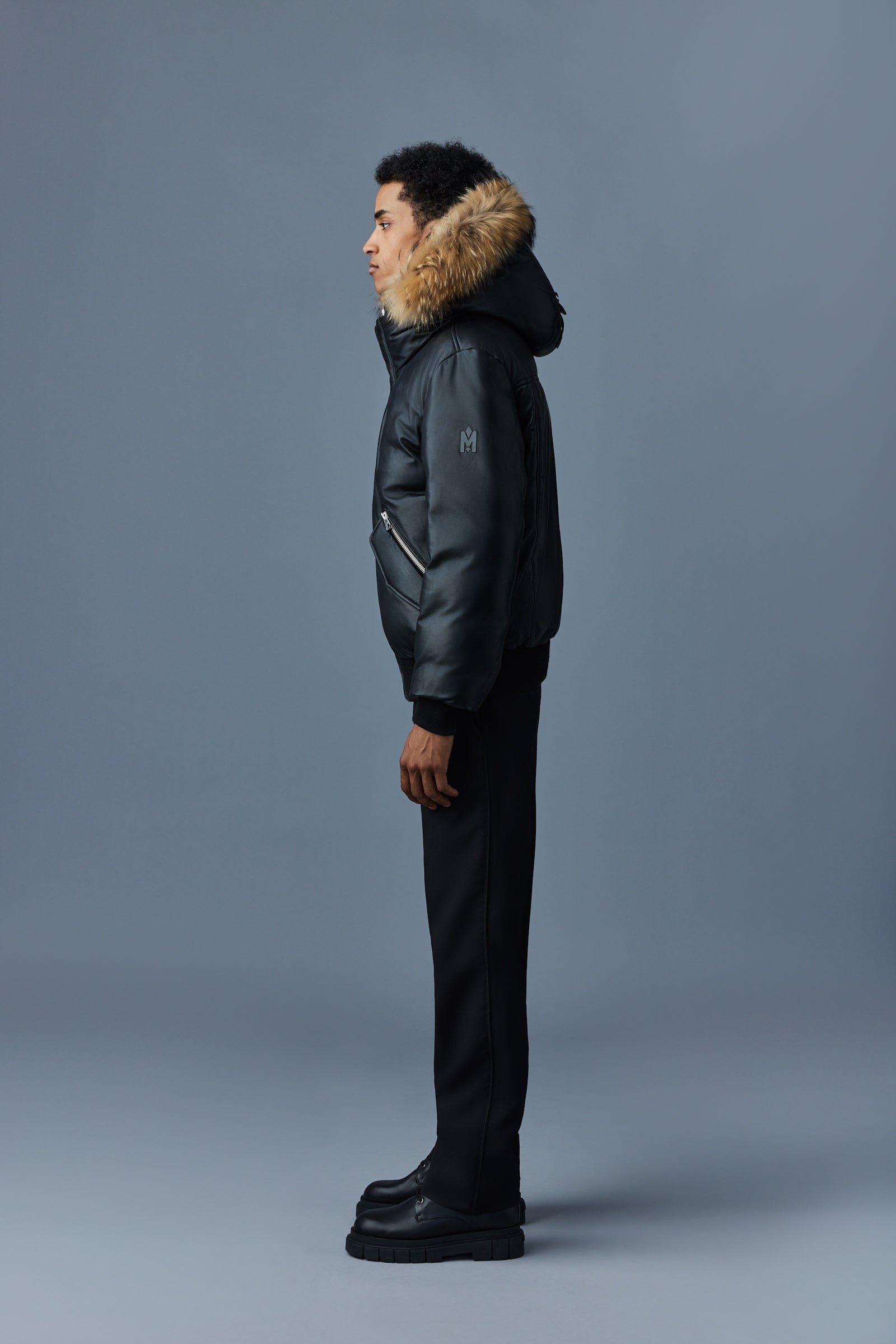 GLEN 2-in-1 (r) Leather bomber jacket with hooded bib & natural fur - 3