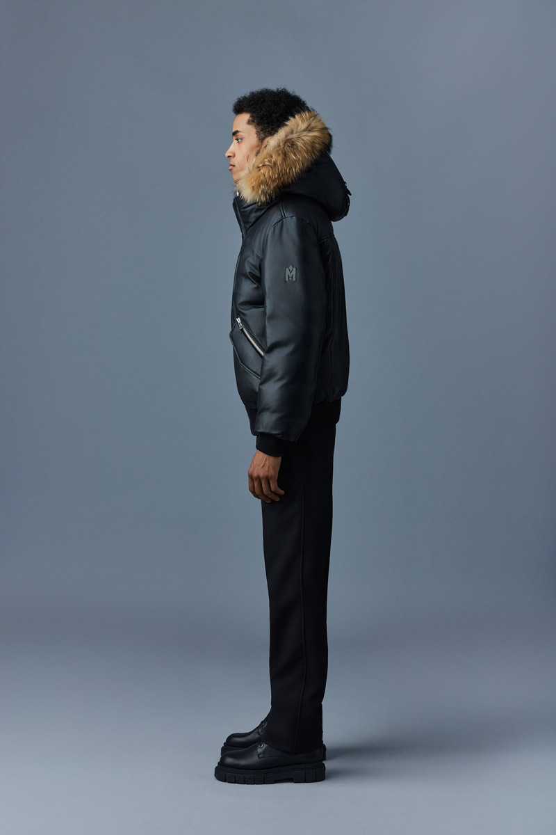 GLEN 2-in-1 (r) Leather bomber jacket with hooded bib & natural fur 3