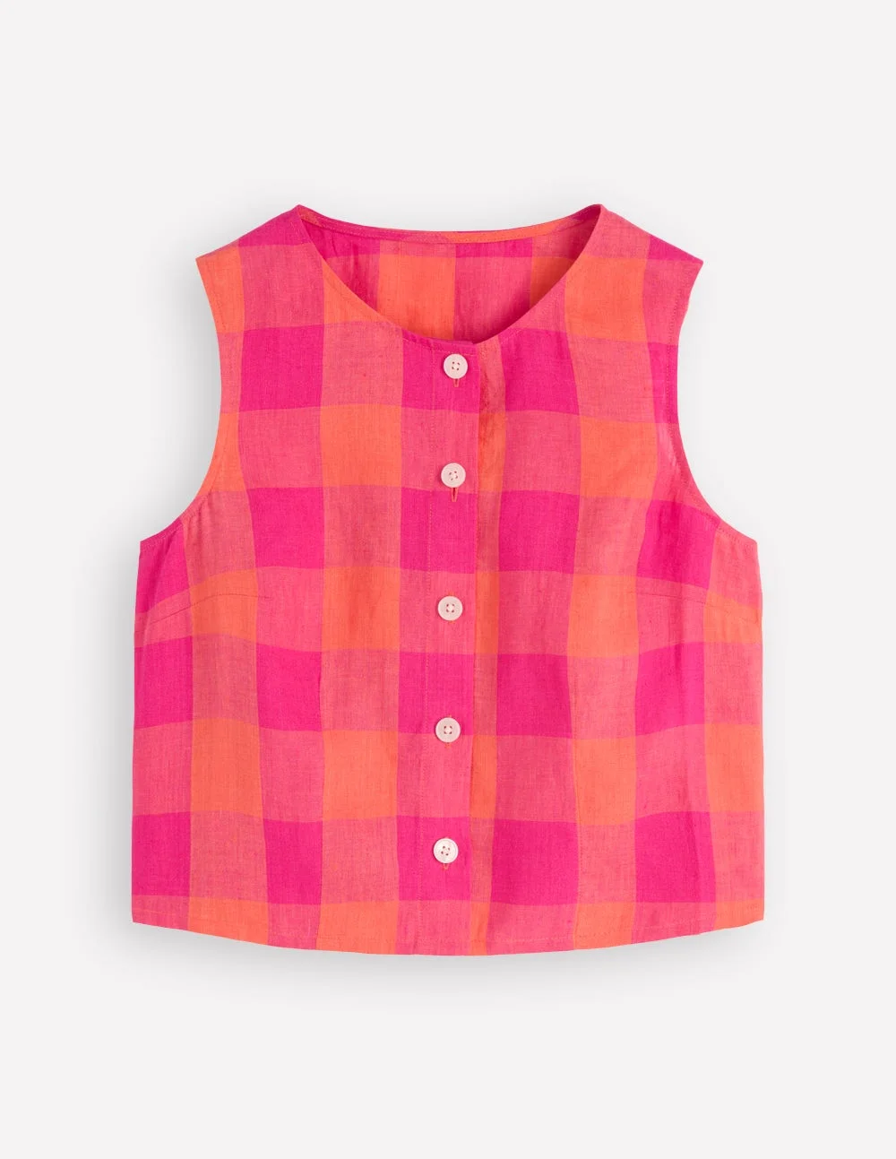 Andrea Linen Shell Top-Zesty Orange, Pink Gingham - 1