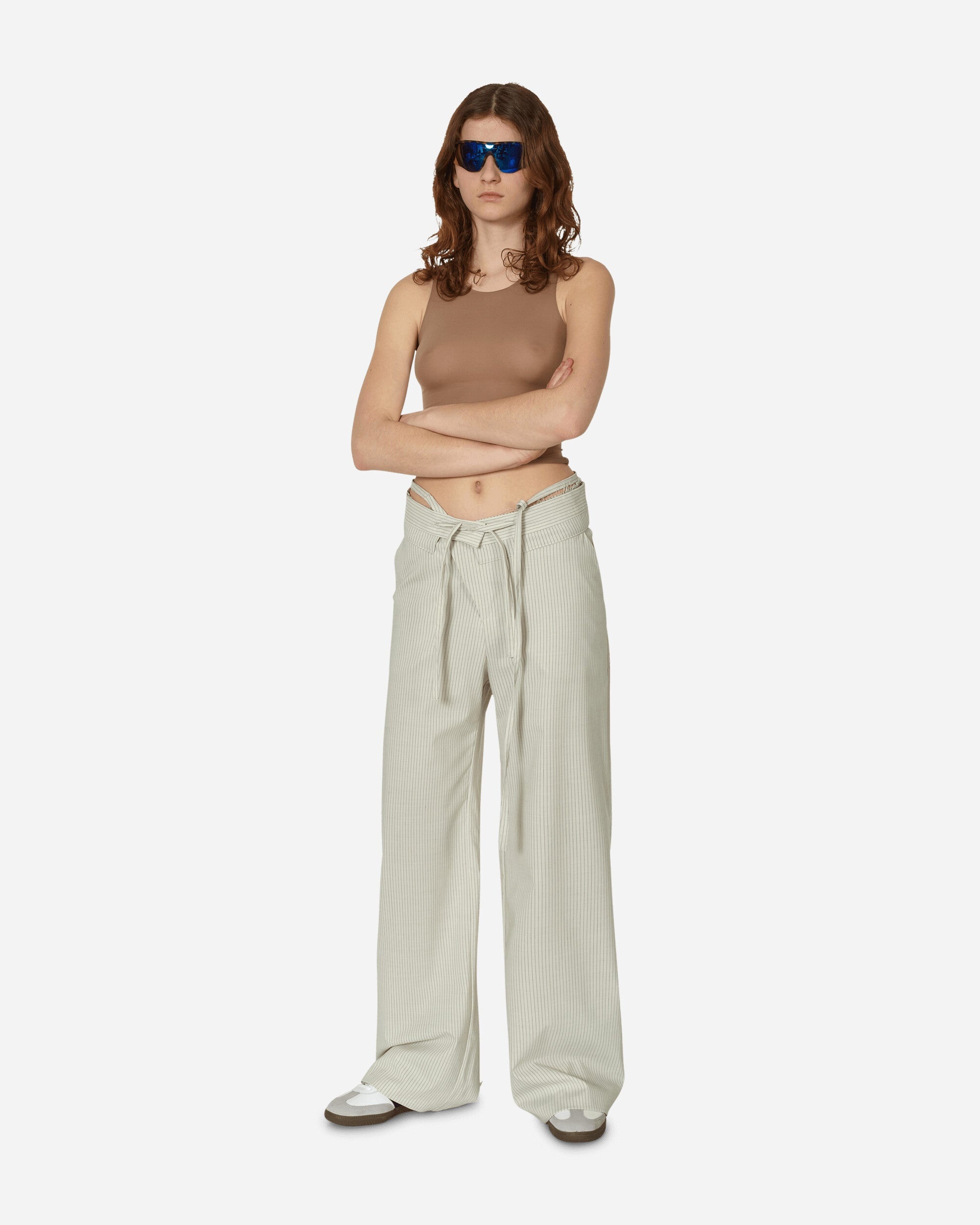 Double Fold Suit Pants Cream Pinstripe - 4