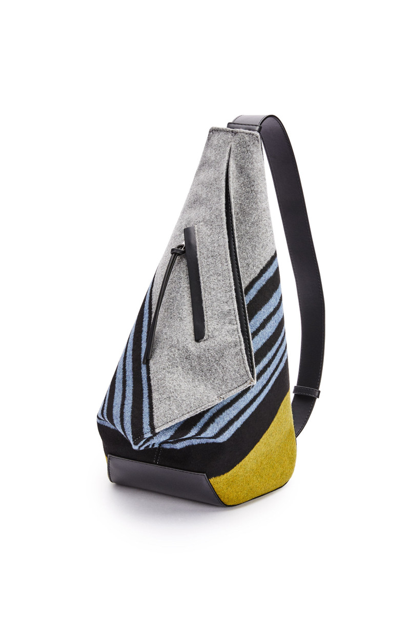 Small Anton Backpack in striped textile and calfskin 4