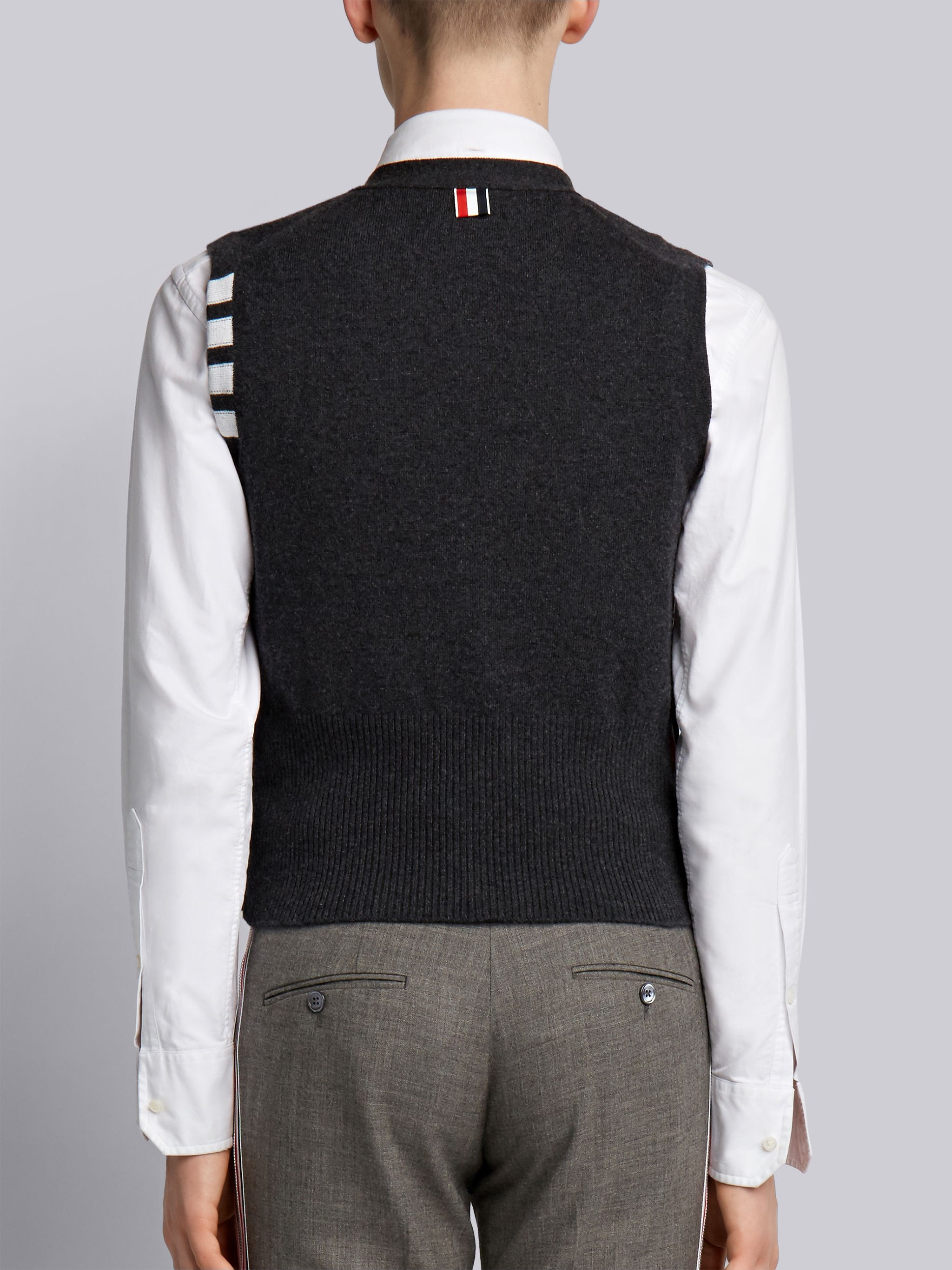 Charcoal Cashmere 4-bar V-neck Waistcoat - 3