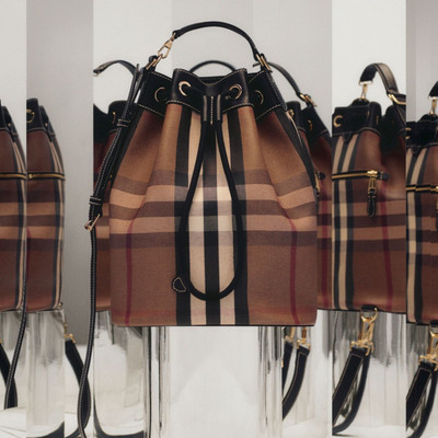 Burberry Check Print Leather Drawcord Tote outlook