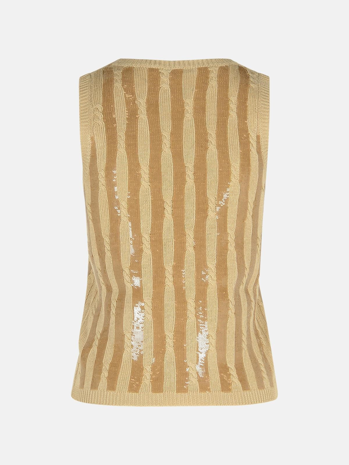 'GOLIA' BEIGE LINEN TANK TOP - 3