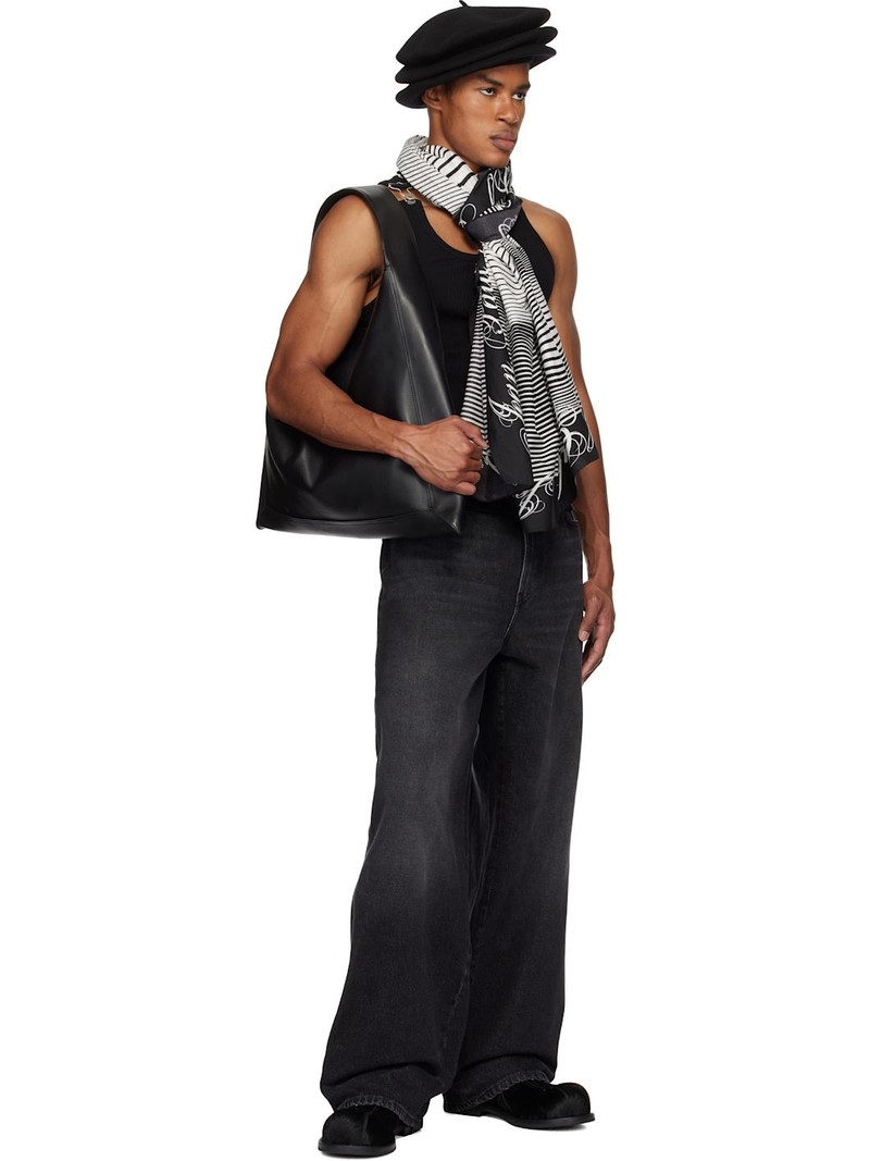 Jean Paul Gaultier Black & White Pareo Printed Pinstripes Body Morphing Scarf outlook