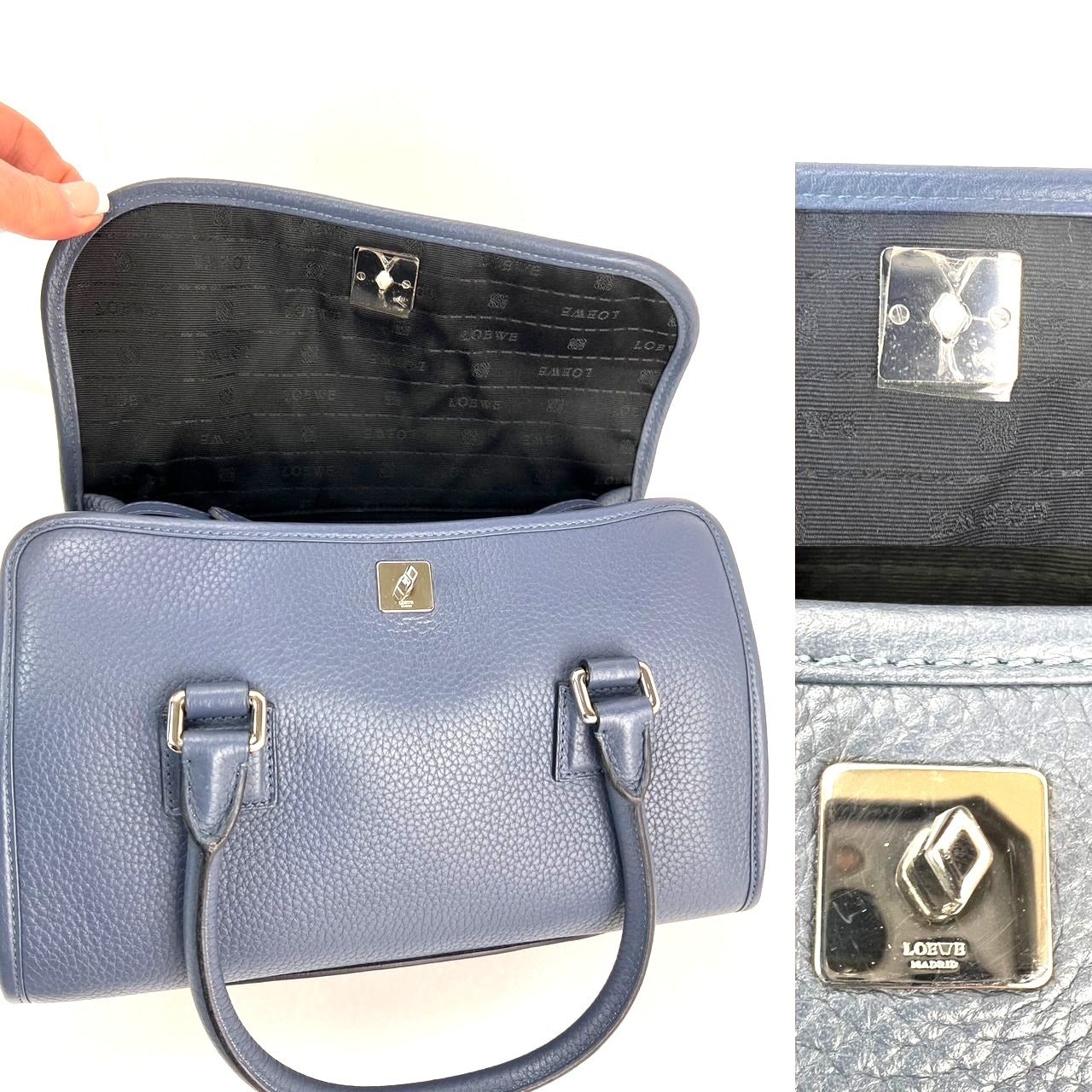 Loewe Calfskin Leather Alamo 28 Blue Crossbody Bag - 3