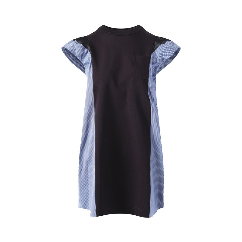 sacai Poplin Cotton Jersey Dress in Navy/Blue Stripe outlook