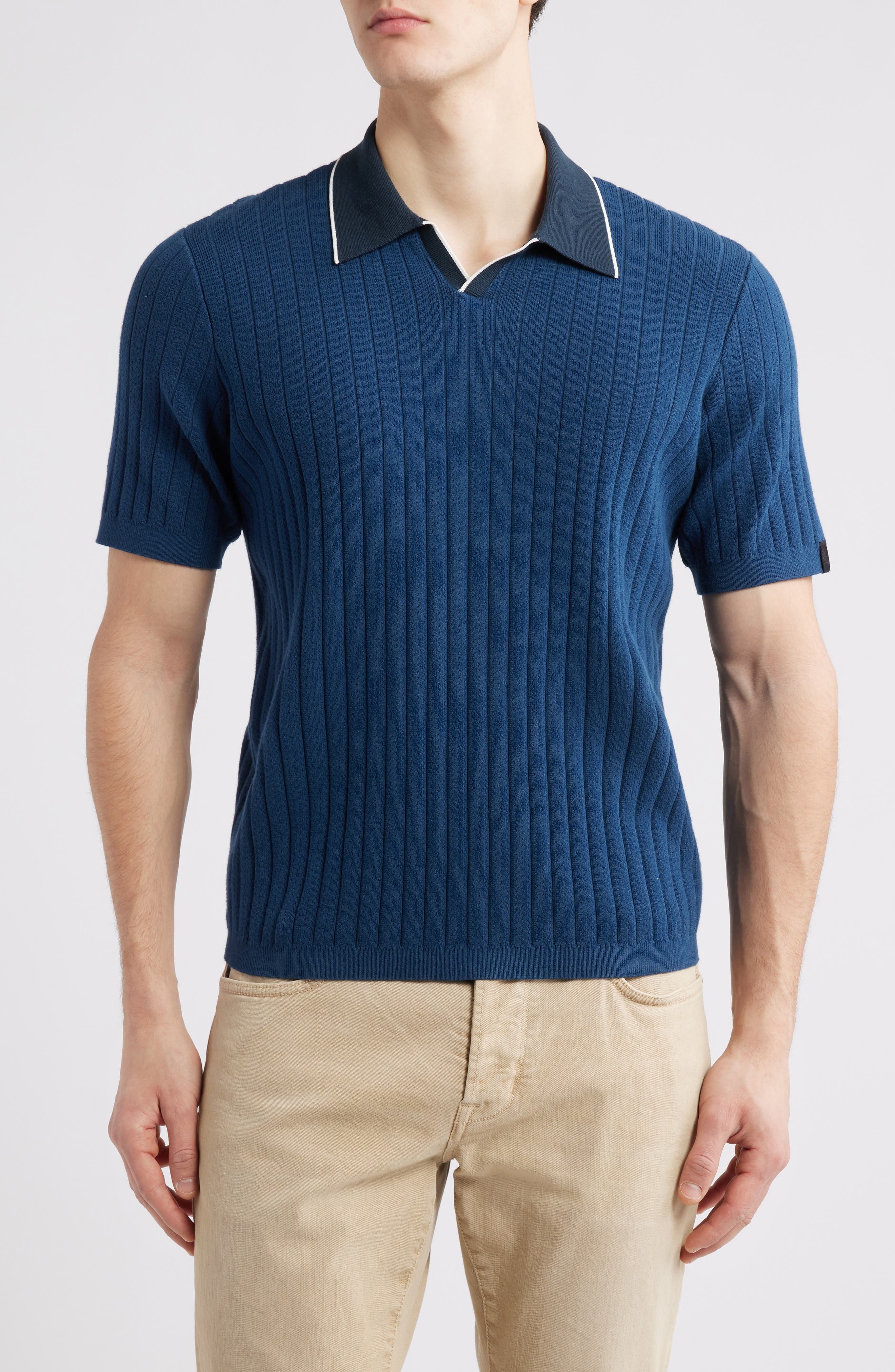rag & bone Sanford Rib Johnny Collar Polo in Midnight at Nordstrom - 1