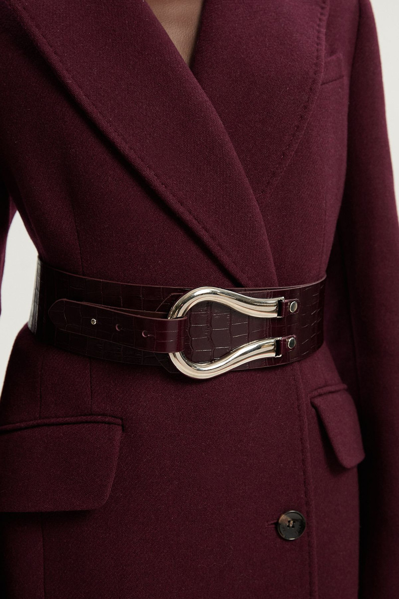 Croc Effect Leather Hardware Detail Waist Belt 1