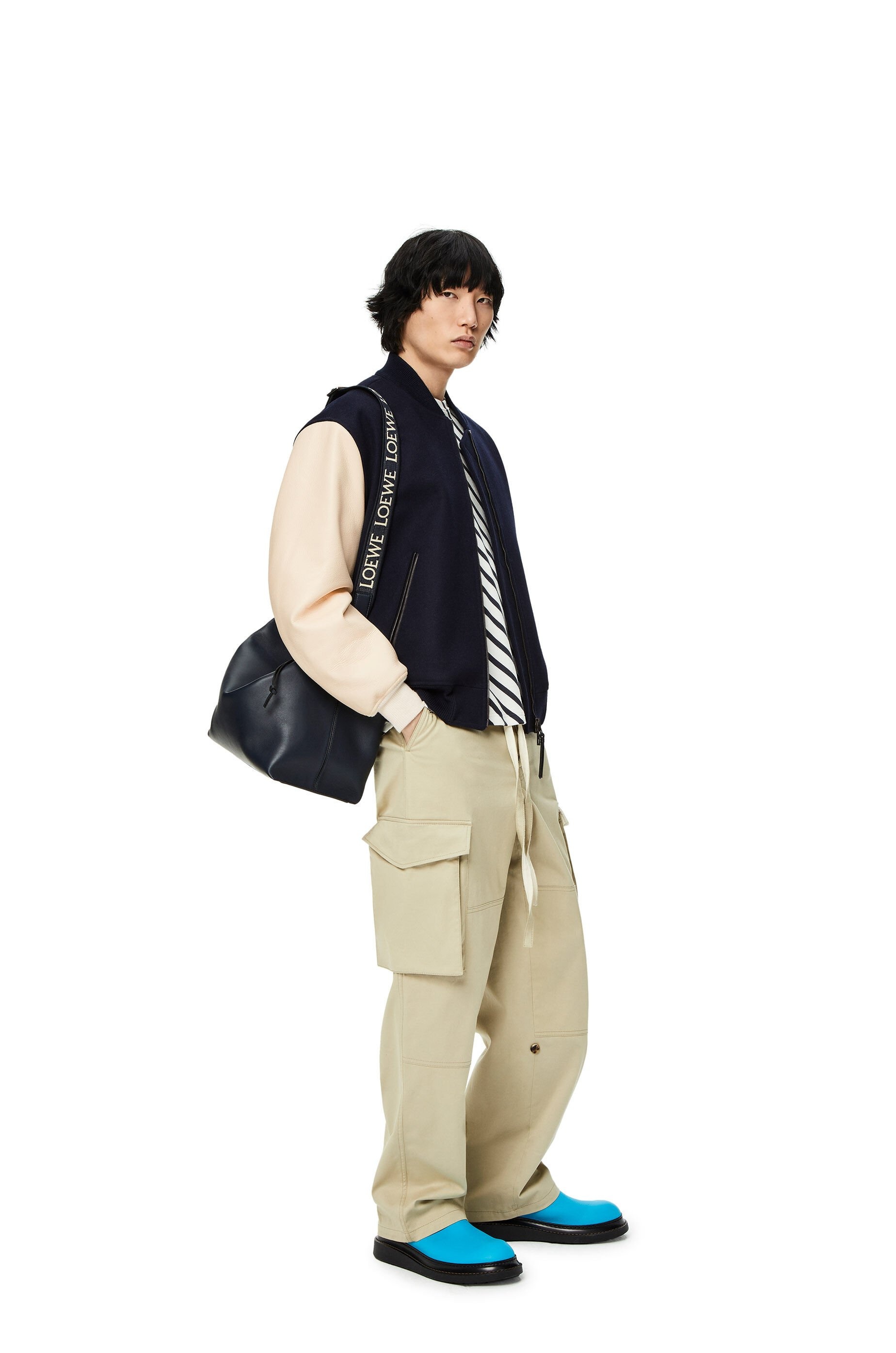 Leather sleeve bomber in wool - 2