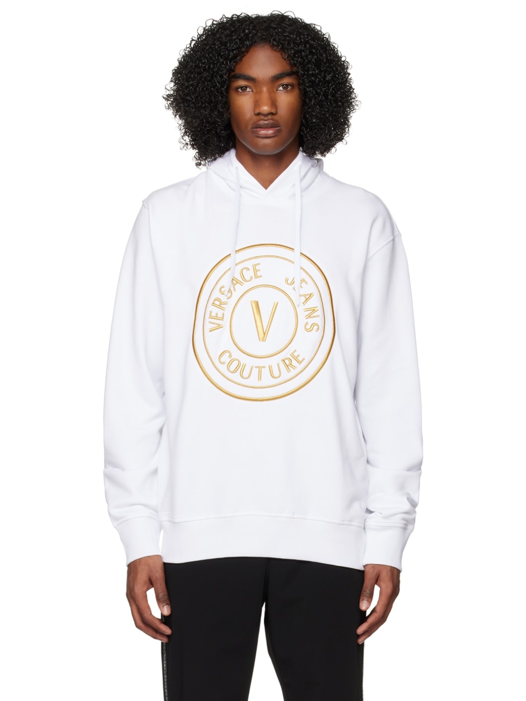 White V-Emblem Hoodie - 1