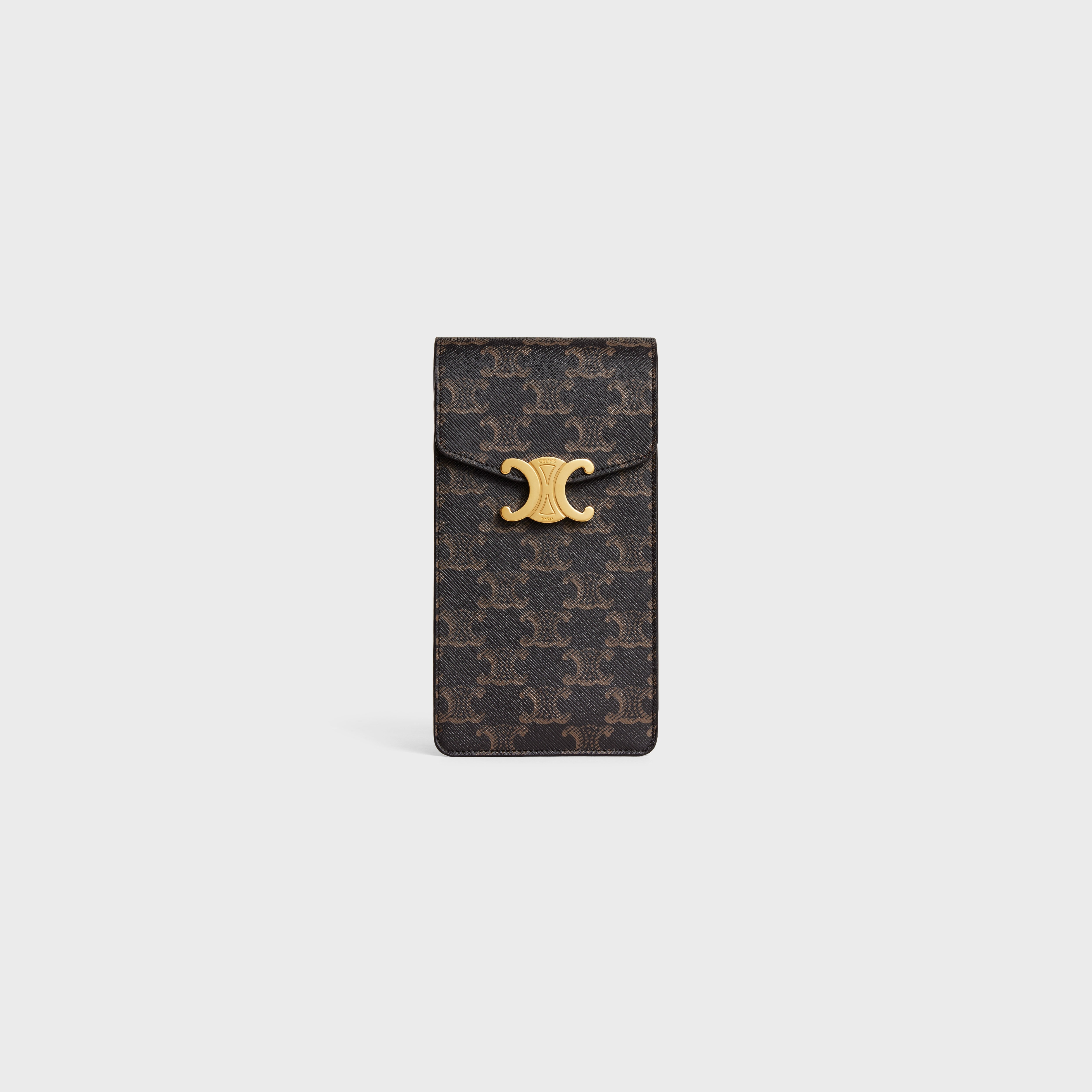 VERTICAL PHONE POUCH in TRIOMPHE CANVAS and calfskin - 1