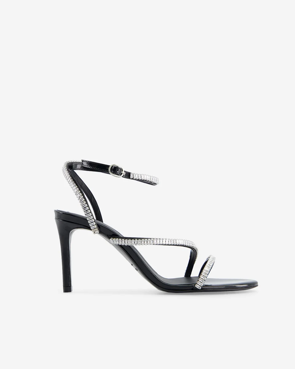 HEELED SANDALS WITH BLACK RHINESTONES - 1
