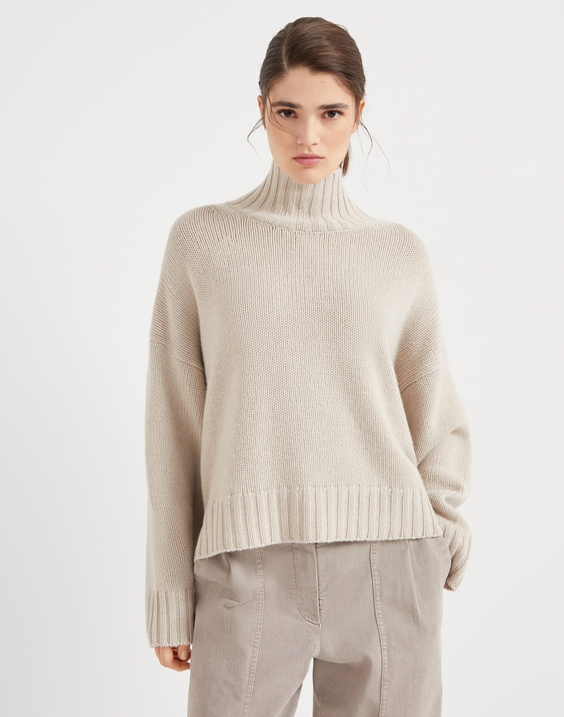 Cashmere turtleneck sweater with precious half zip - 1