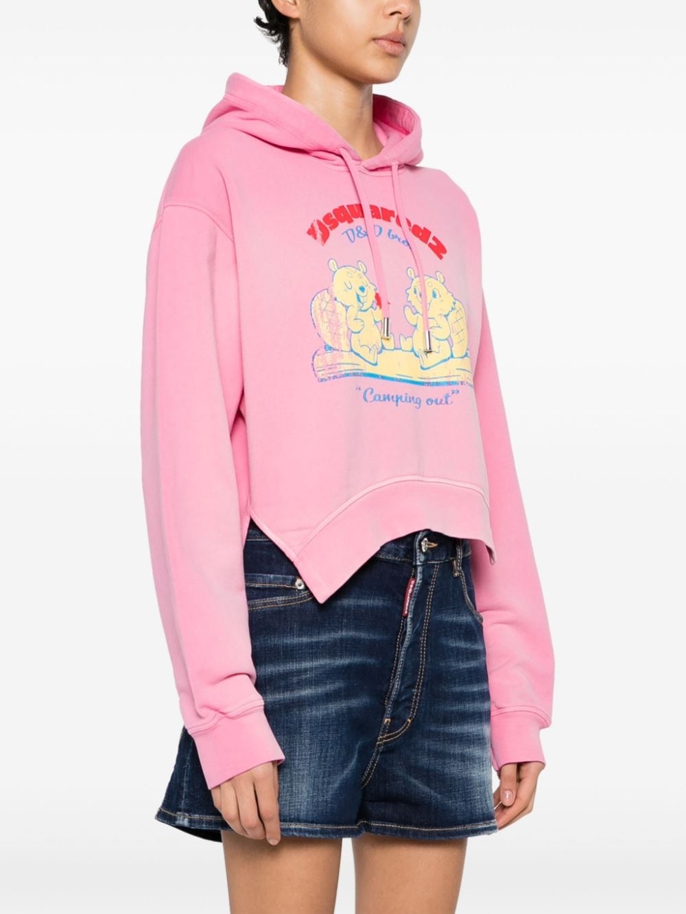 graphic-print cropped hoodie - 3